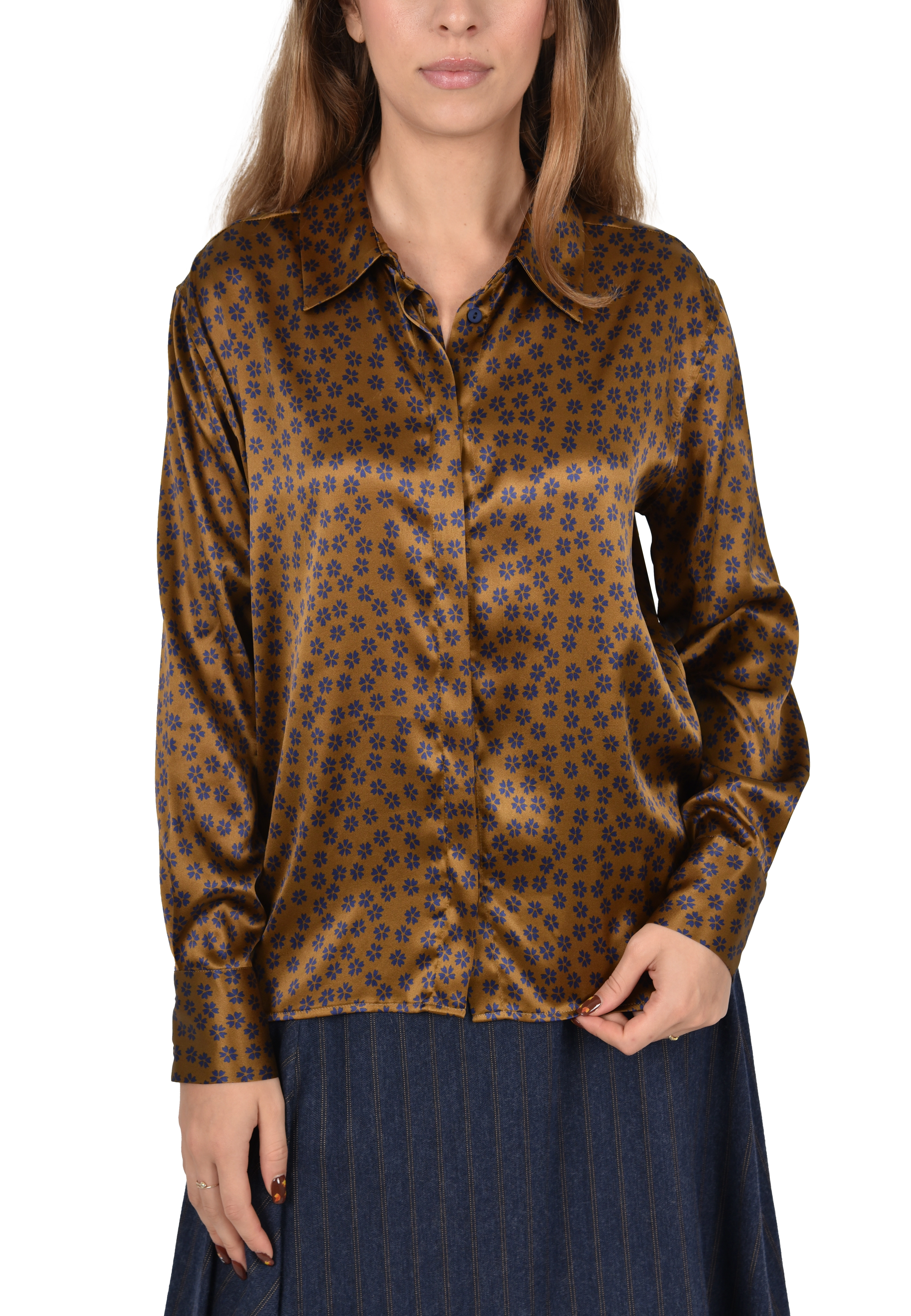 BLUSA IN SETA CON MICROFANTASIA DONNA GIALLO