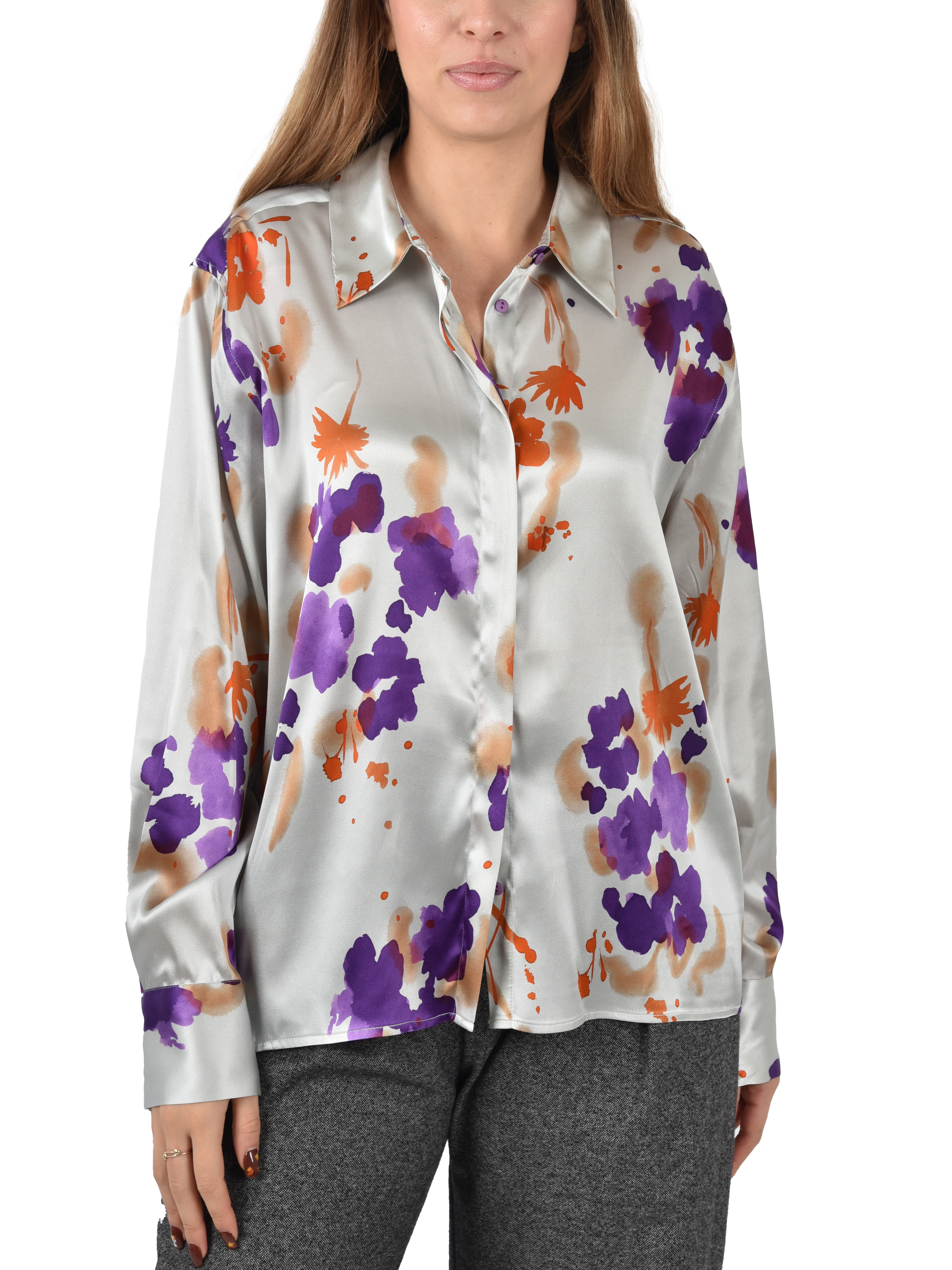 BLUSA IN SETA CON MICROFANTASIA DONNA GRIGIO