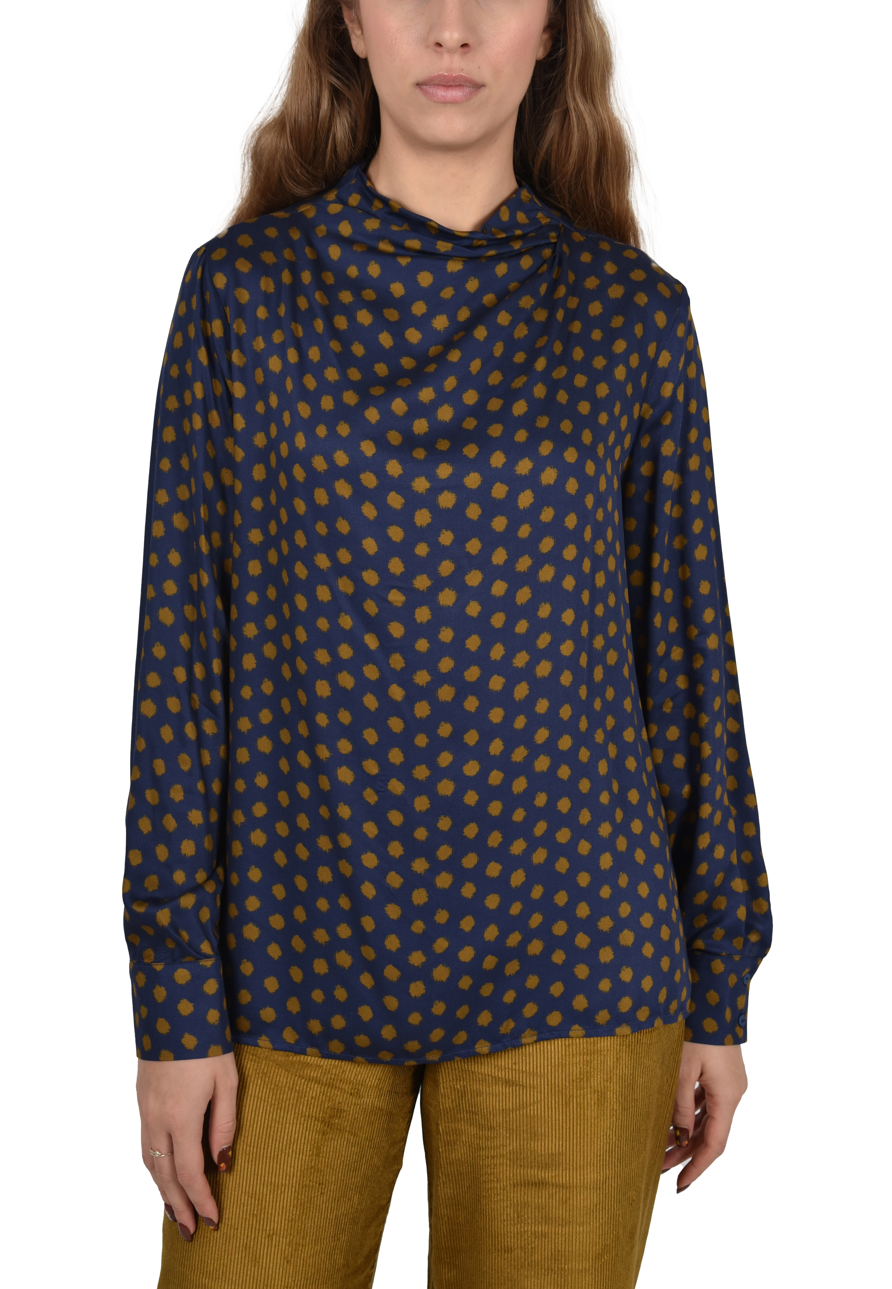 BLUSA COLLO ALTO CON MOTIVO A POIS DONNA BLU