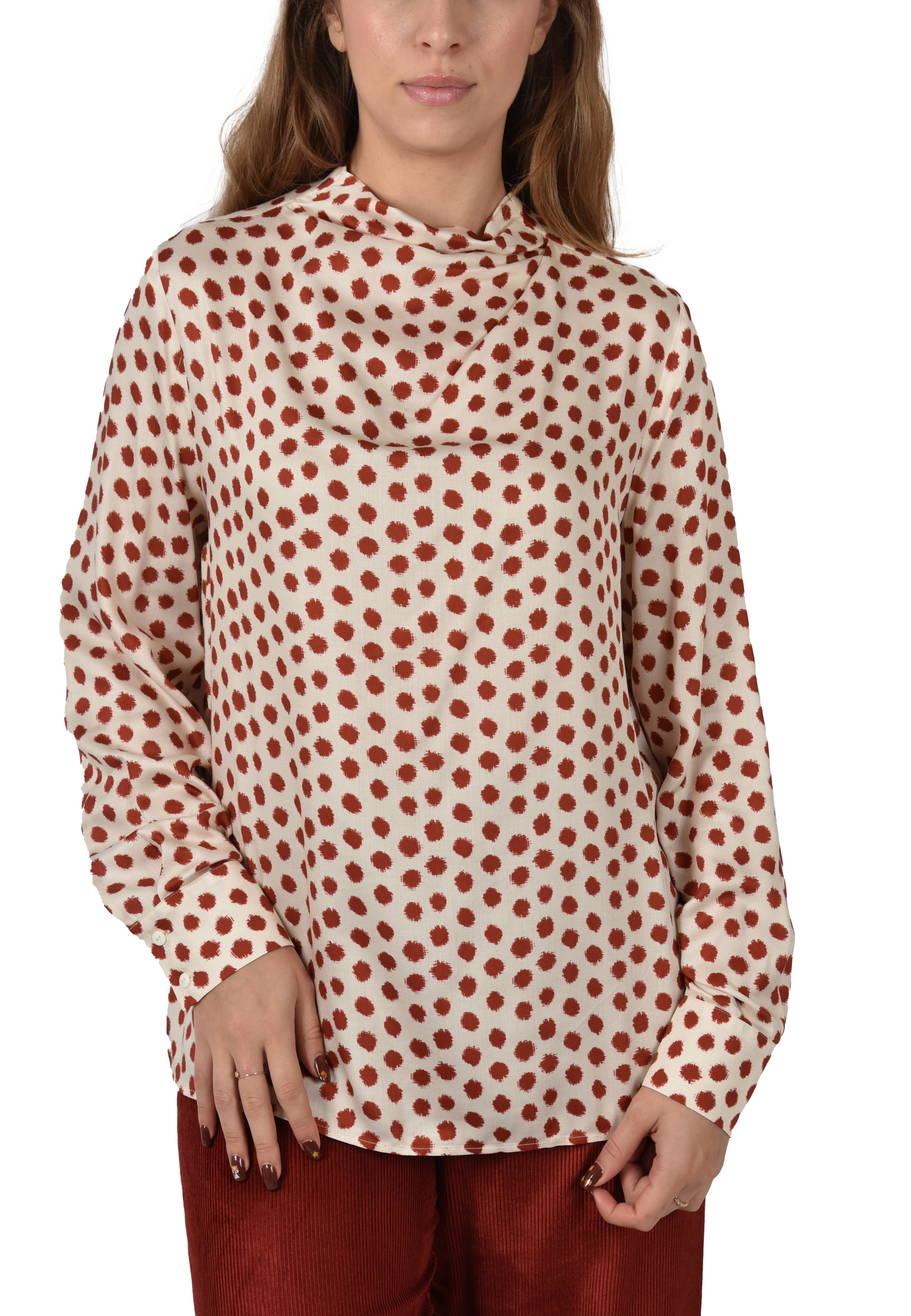 BLUSA COLLO ALTO CON MOTIVO A POIS DONNA AVORIO