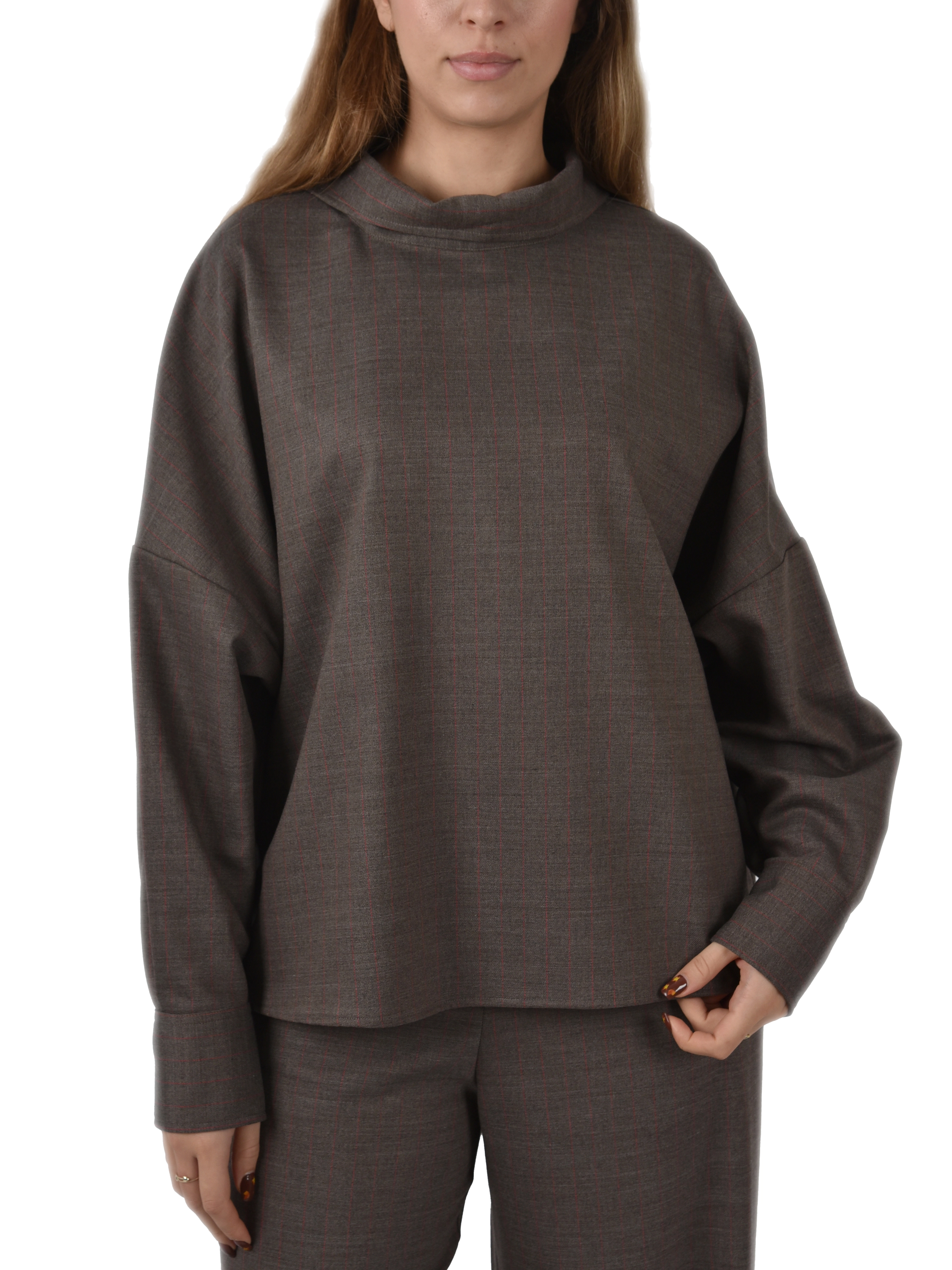 BLUSA IN MISTO LANA CON ALLACCIATURA A BOTTONI POSTERIORE DONNA MARRONE