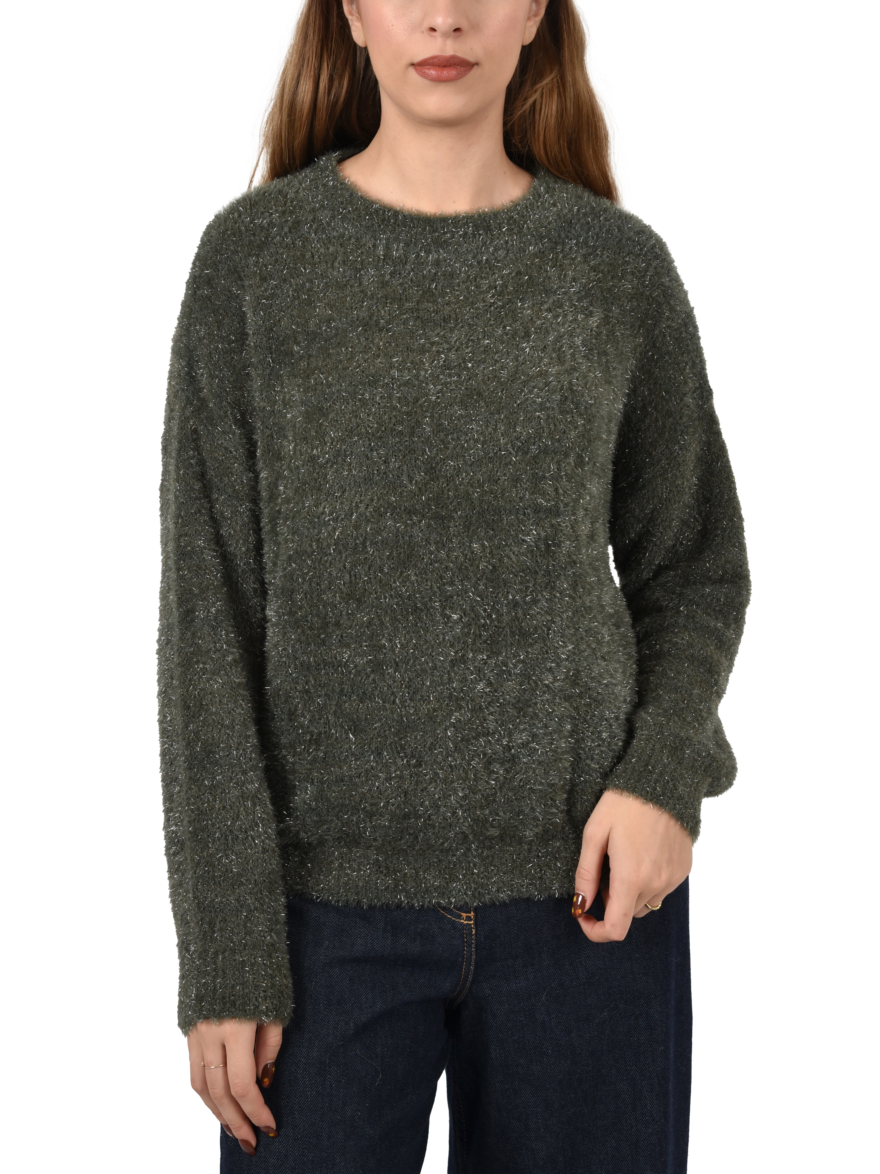 MAGLIA GIROCOLLO IN  MISTO ALPACA CON PROFILI A COSTINE DONNA VERDE