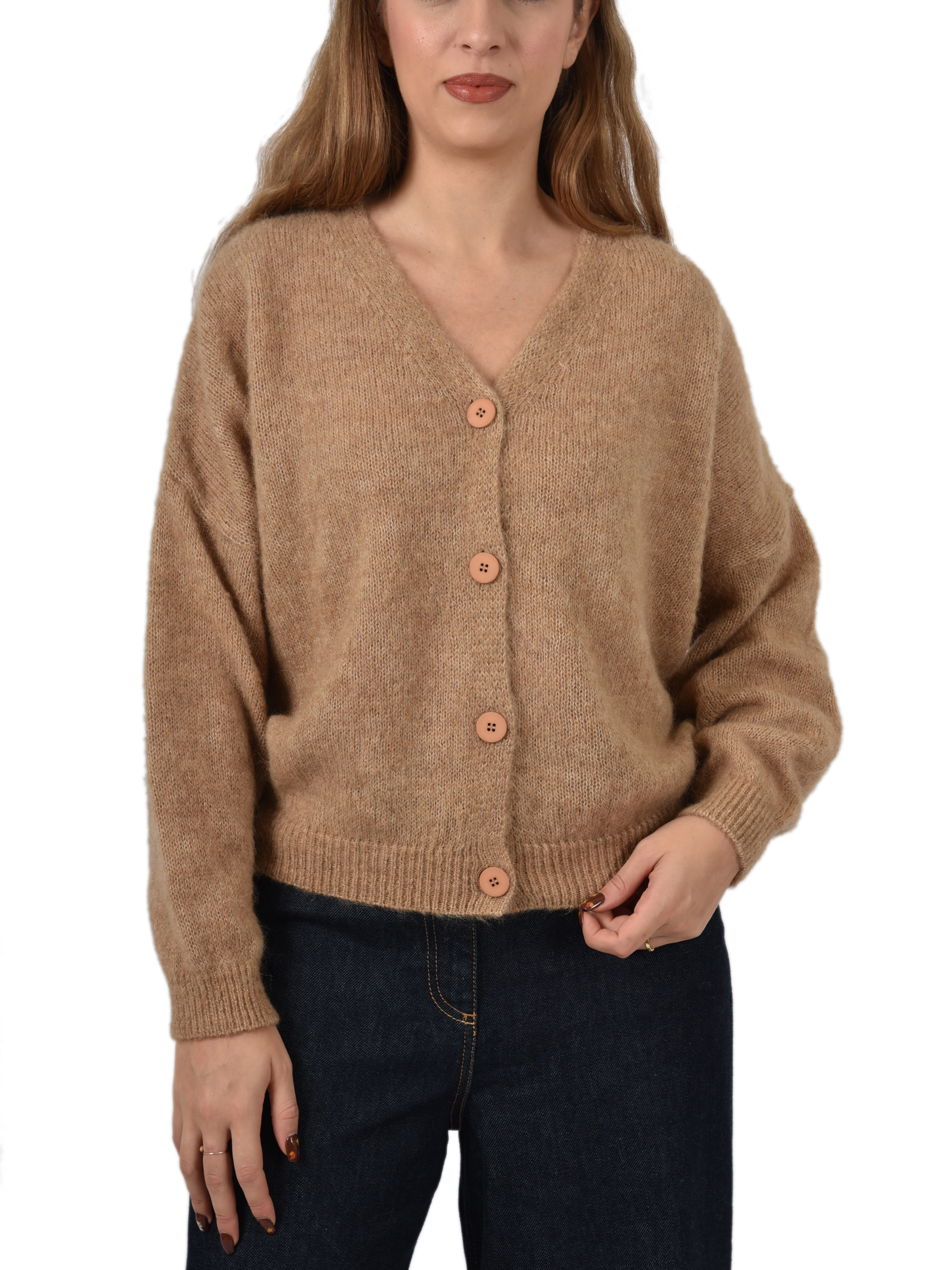 CARDIGAN IN MISTO ALPACA DONNA MARRONE