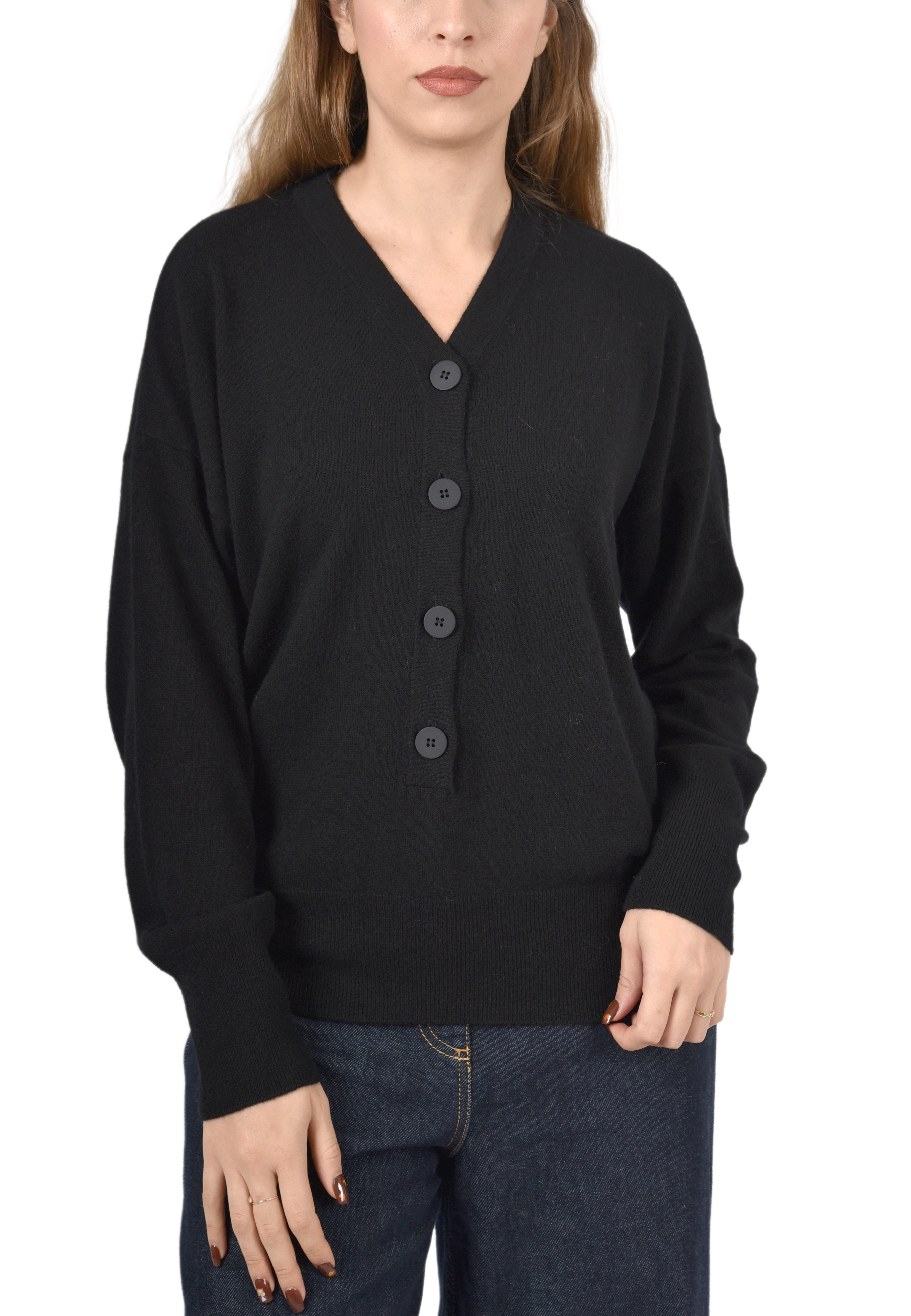 CARDIGAN IN MISTO LANA E CASHMERE DONNA NERO