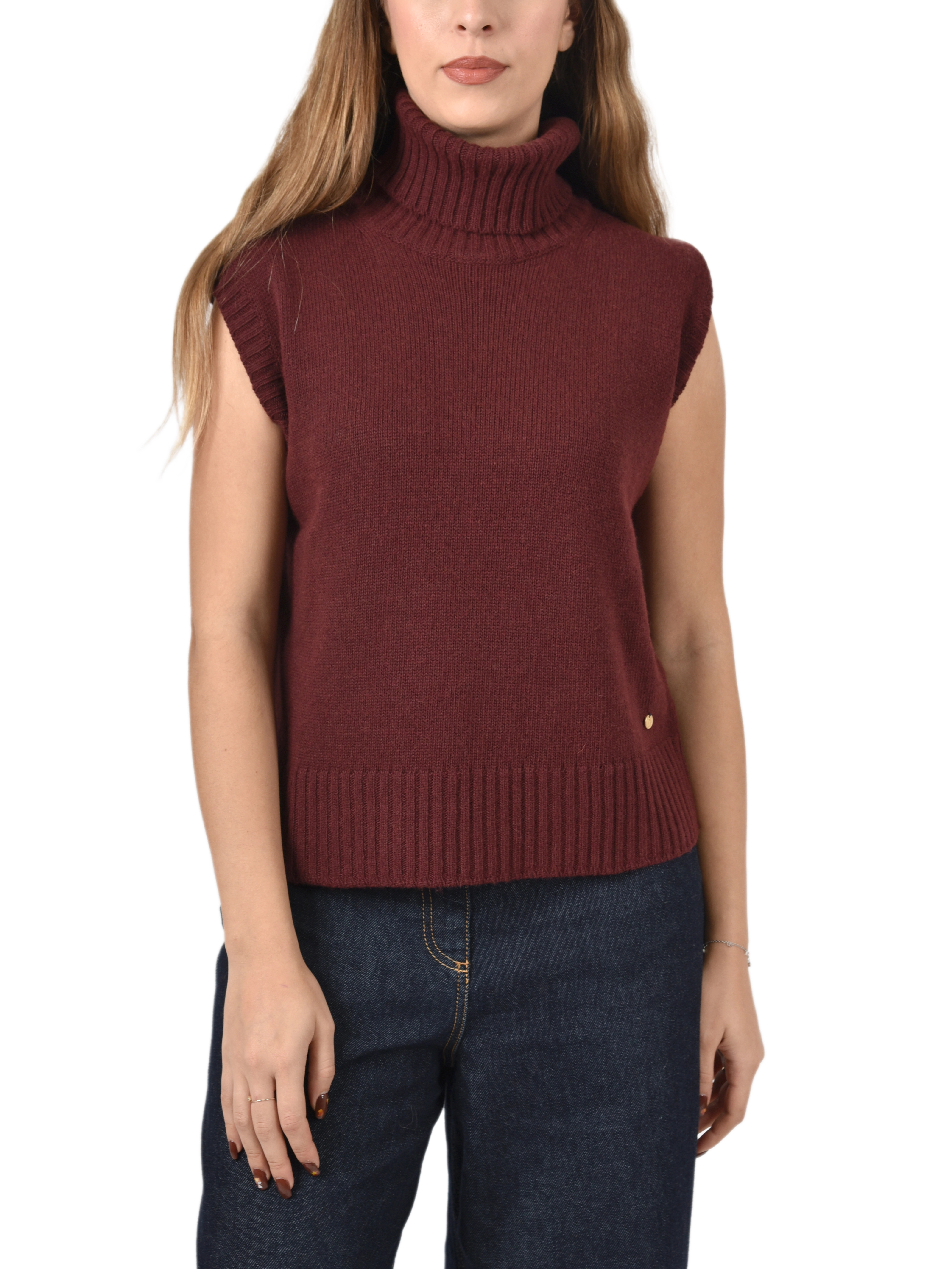 GILET IN MAGLIA IN MISTO LANA E CASHMERE DONNA BORDEAUX