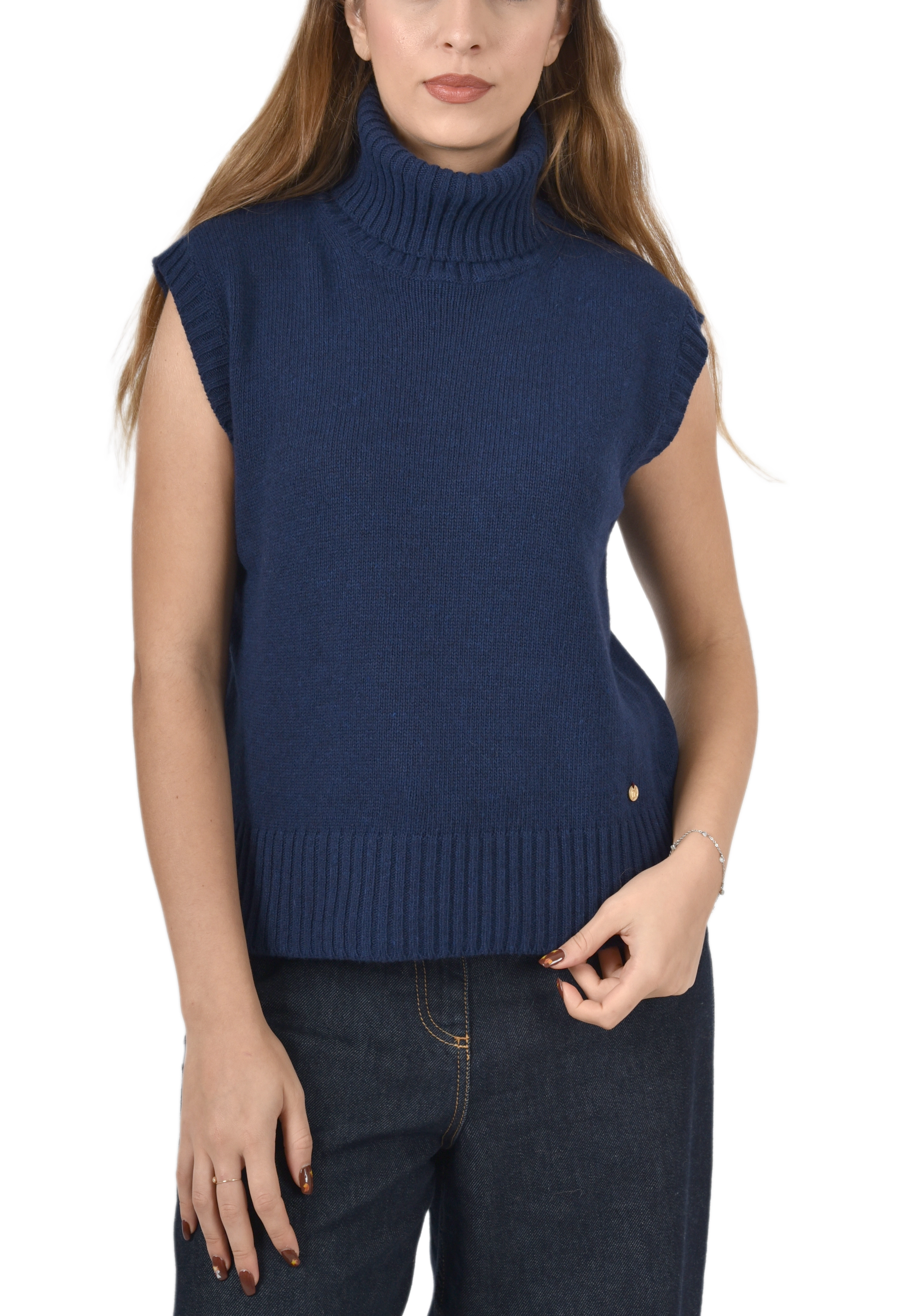 GILET IN MAGLIA IN MISTO LANA E CASHMERE DONNA BLU