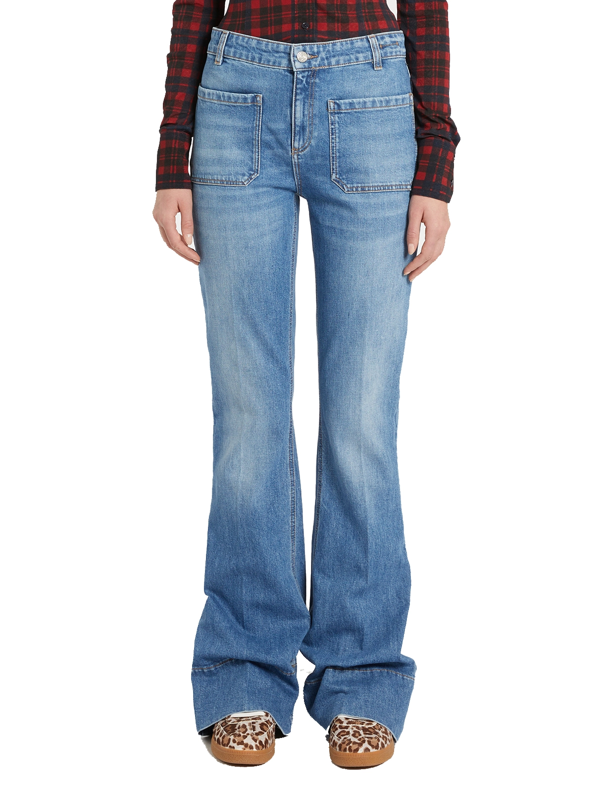 JEANS A ZAMPA CON TASCHE APPLICATE DONNA BLU