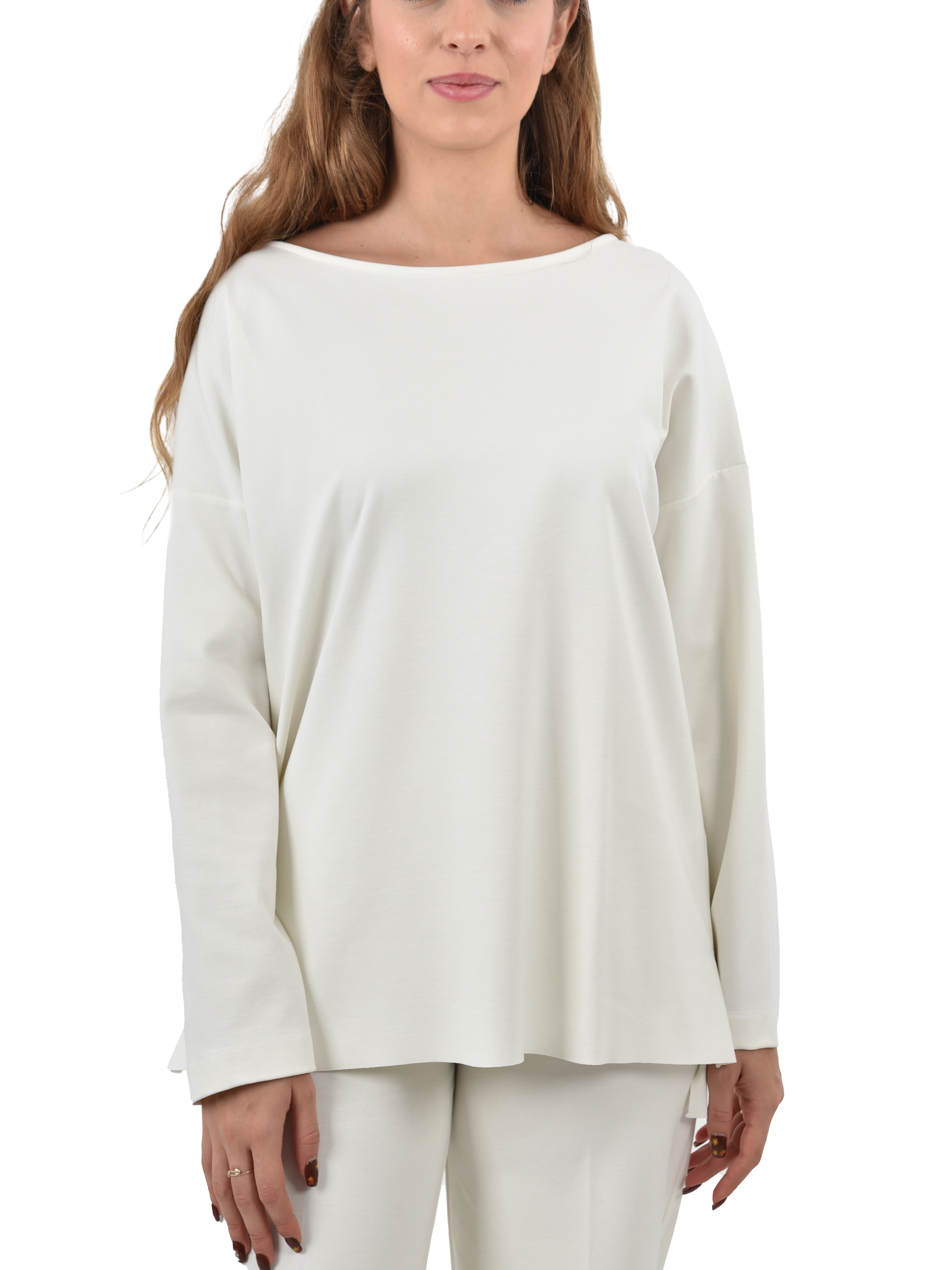 BLUSA CON SCOLLO A BARCA E SPALLE SCESE DONNA BIANCO