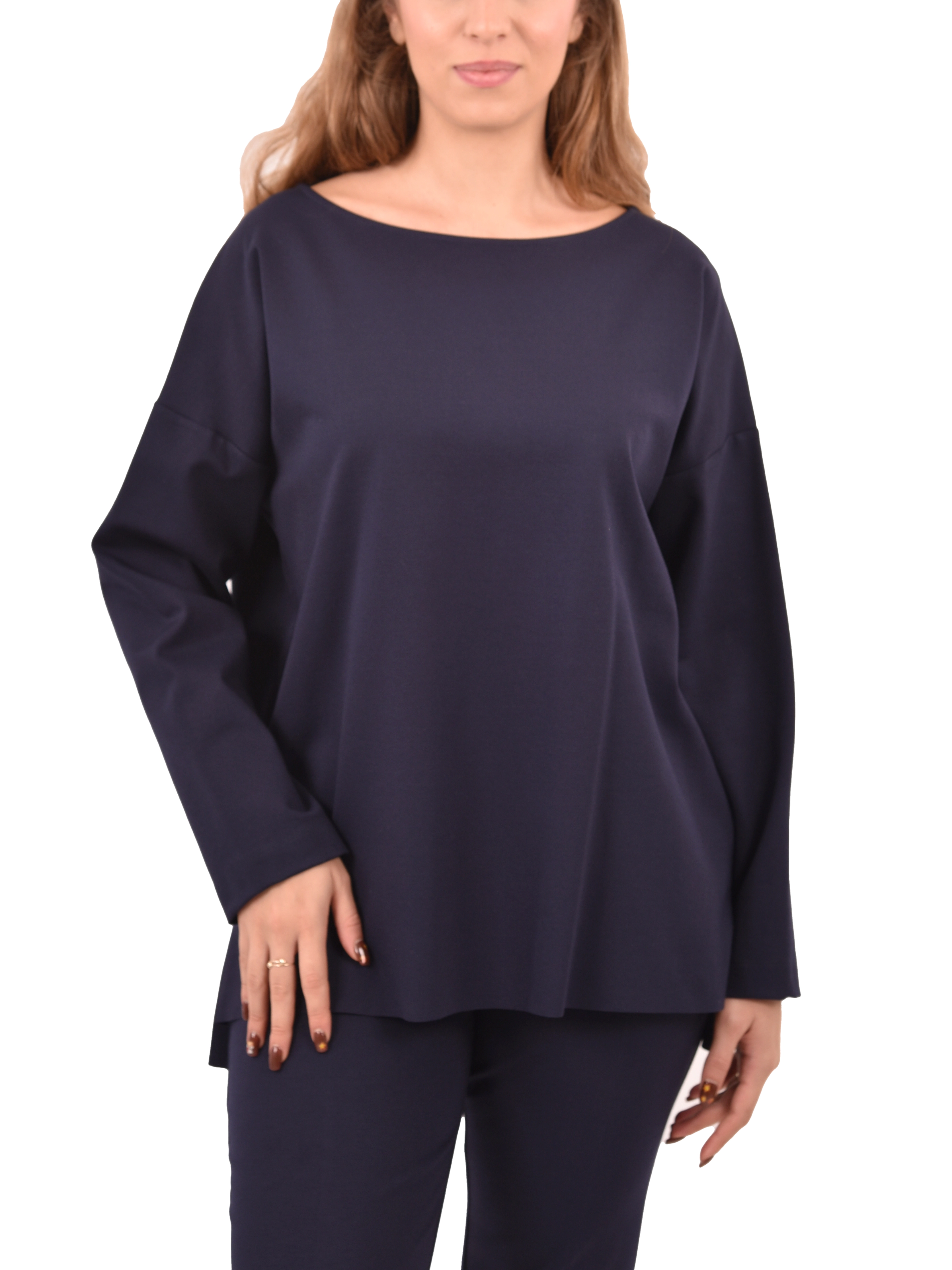 BLUSA CON SCOLLO A BARCA E SPALLE SCESE DONNA BLU
