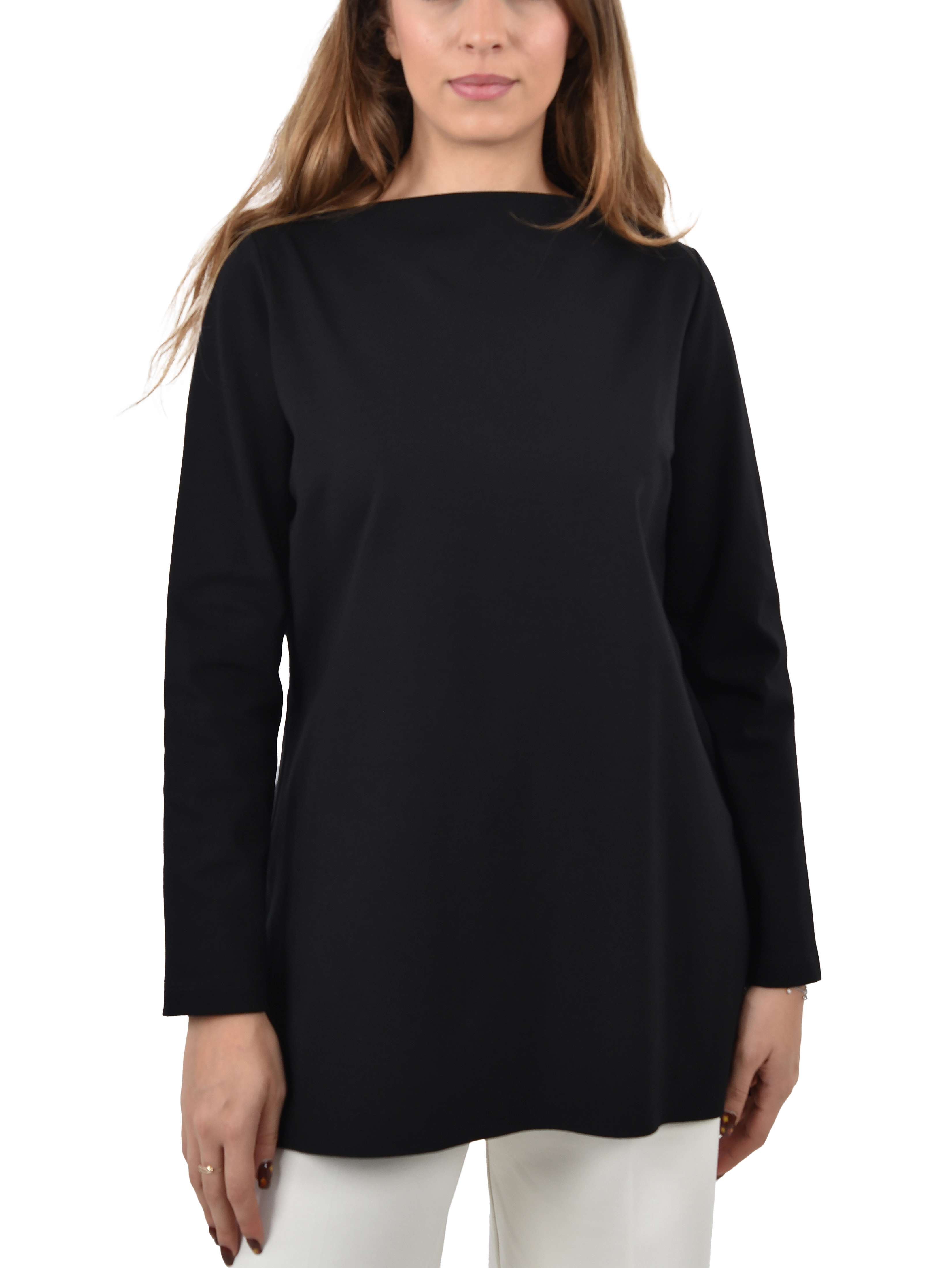 MAGLIA CON SCOLLO A BARCA E SPACCHI LATERALI DONNA NERO