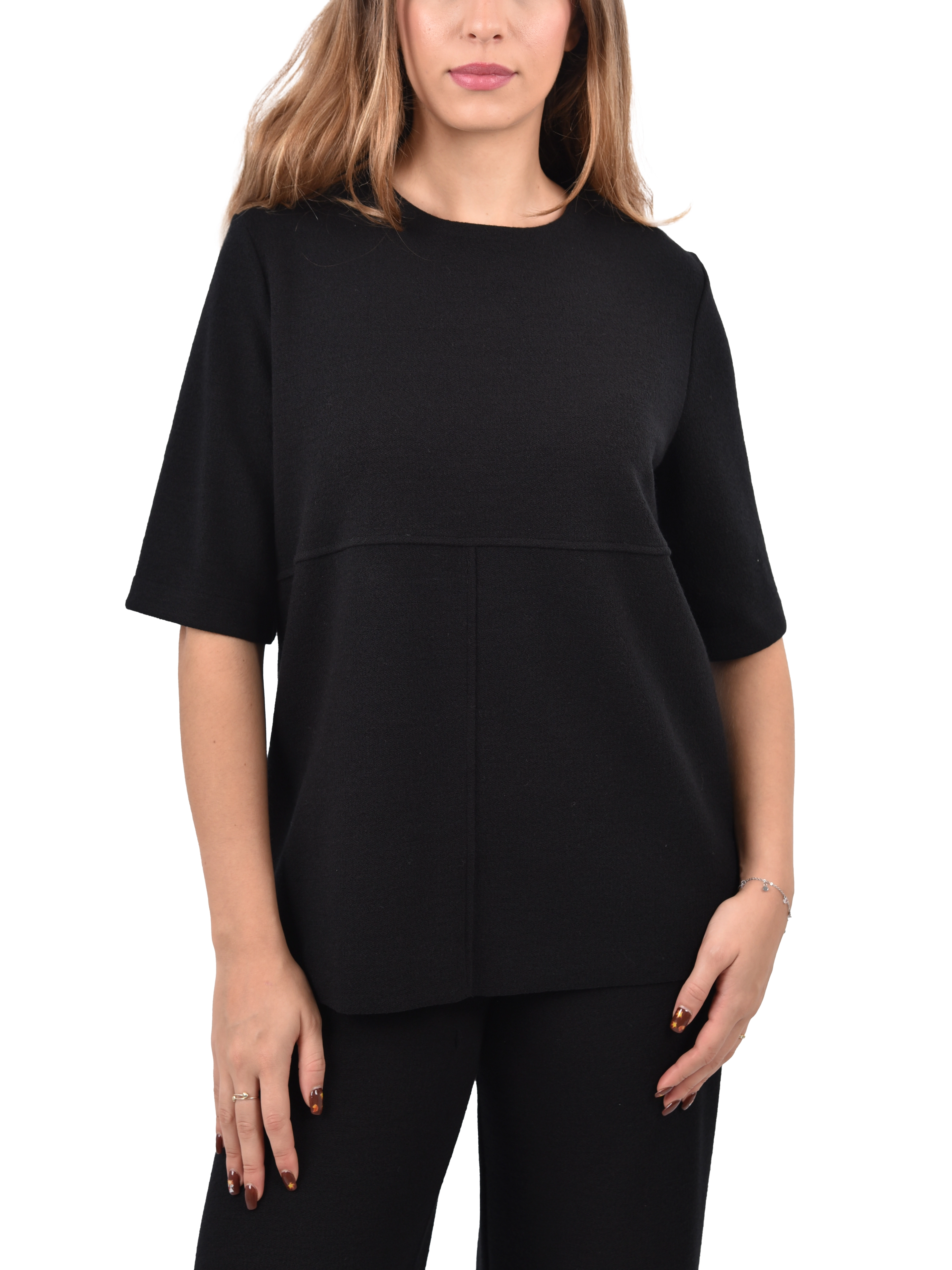 T-SHIRT MANICA CORTA CON CHIUSURA A GOCCIA POSTERIORE DONNA NERO