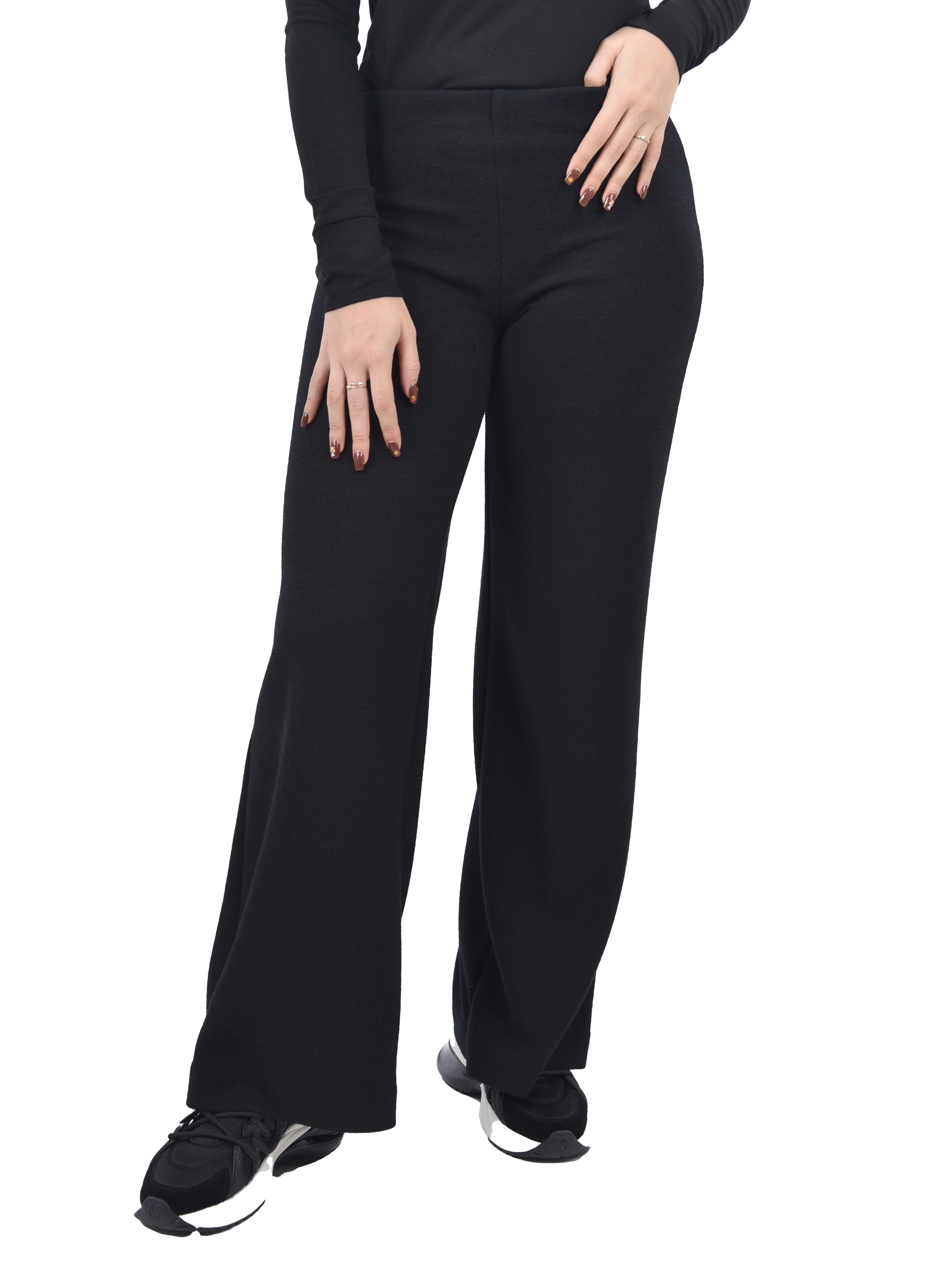 PANTALONI PALAZZO CON TRAMA GOFFRATA DONNA NERO