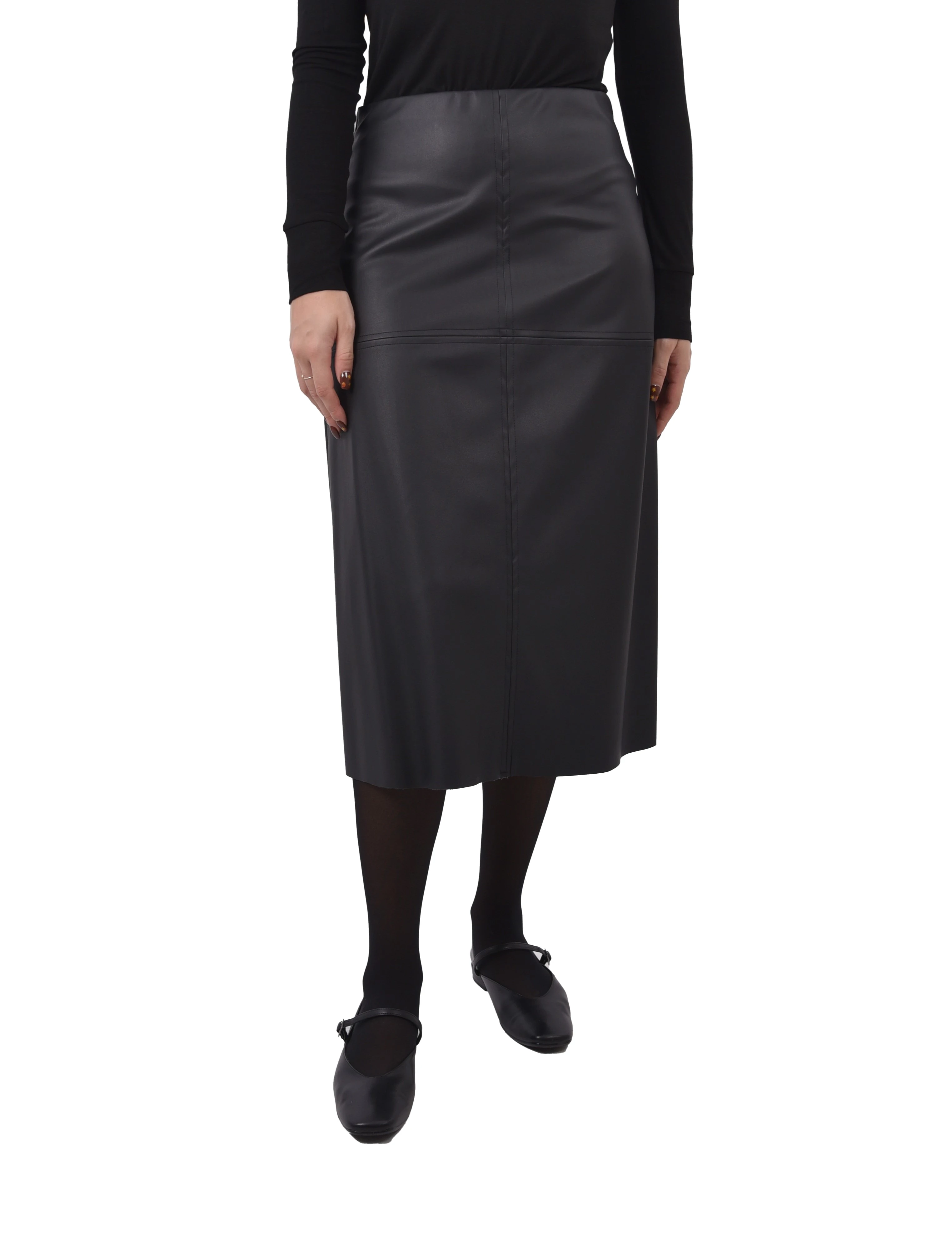 GONNA LUNGA IN ECOPELLE CON CUCITURE DONNA NERO