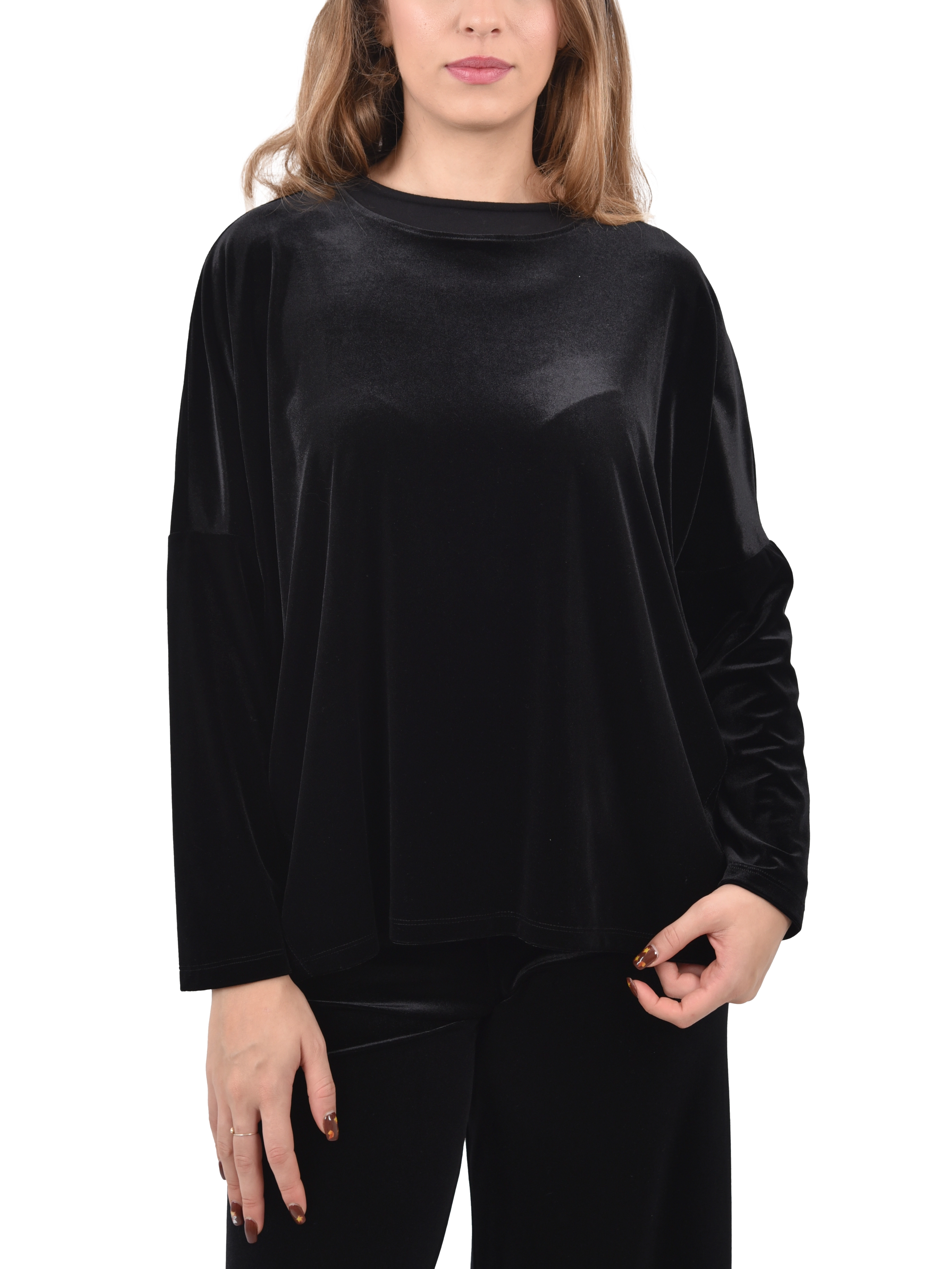 MAGLIA GIROCOLLO CON COLLO IN MAGLIA IN VELLUTO DONNA NERO