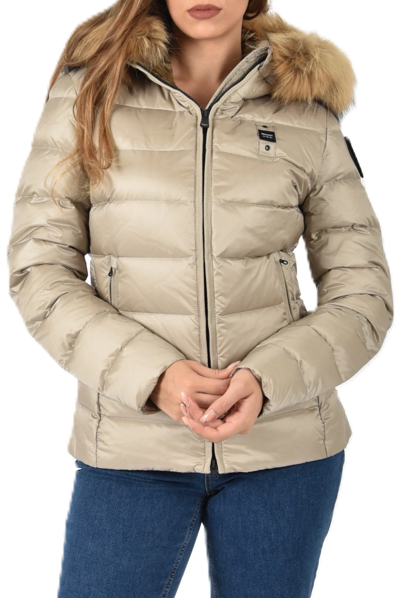 PIUMINO CON CAPPUCCIO FISSO E COLLO IN PELLICCIA REMOVIBILE DONNA BEIGE