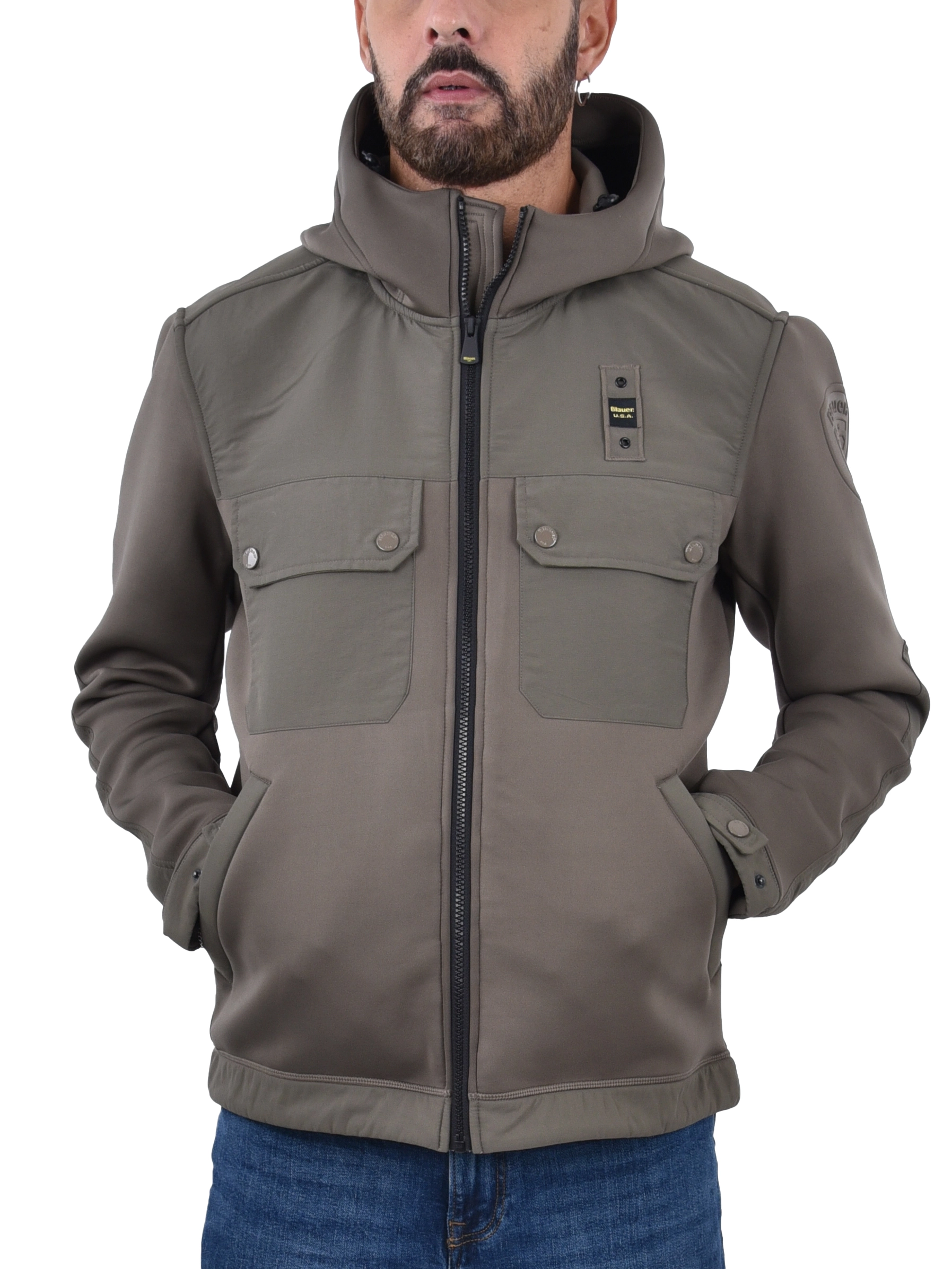 FELPA CON CHIUSURA FRONTALE CON ZIP IN TINTA UOMO VERDE