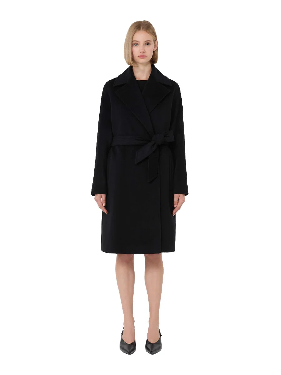 CAPPOTTO LUNGO A VESTAGLIA CON TASCHE A FILETTO DONNA NERO