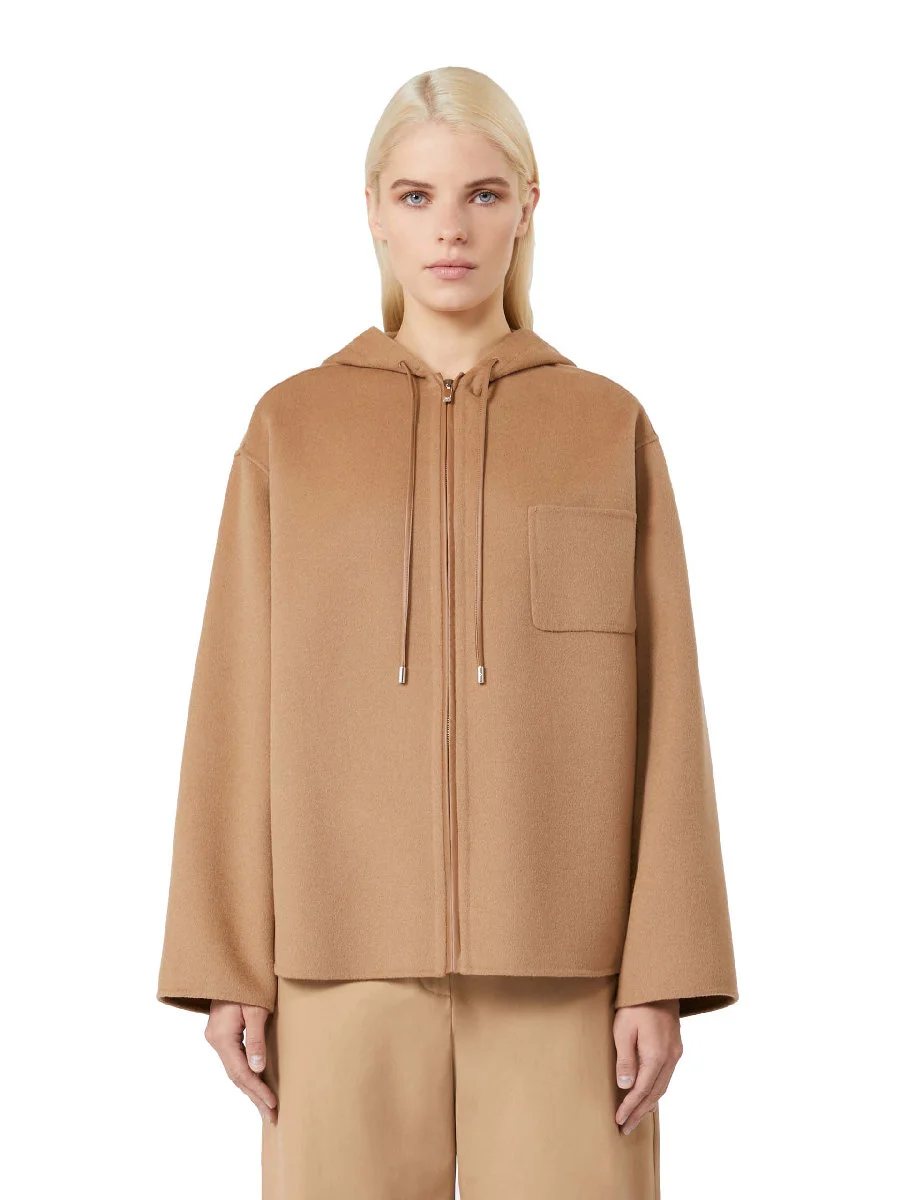 CAPPOTTO CORTO CON CAPPUCCIO E TASCHINO SUL PETTO DONNA BEIGE