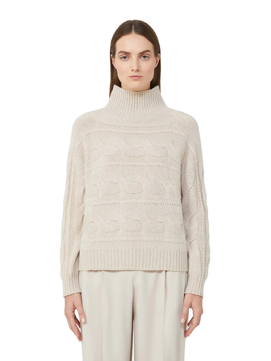 MAGLIA DOLCEVITA CON LAVORAZIONE A TRECCE IN LANA A CASHEMERE DONNA BEIGE