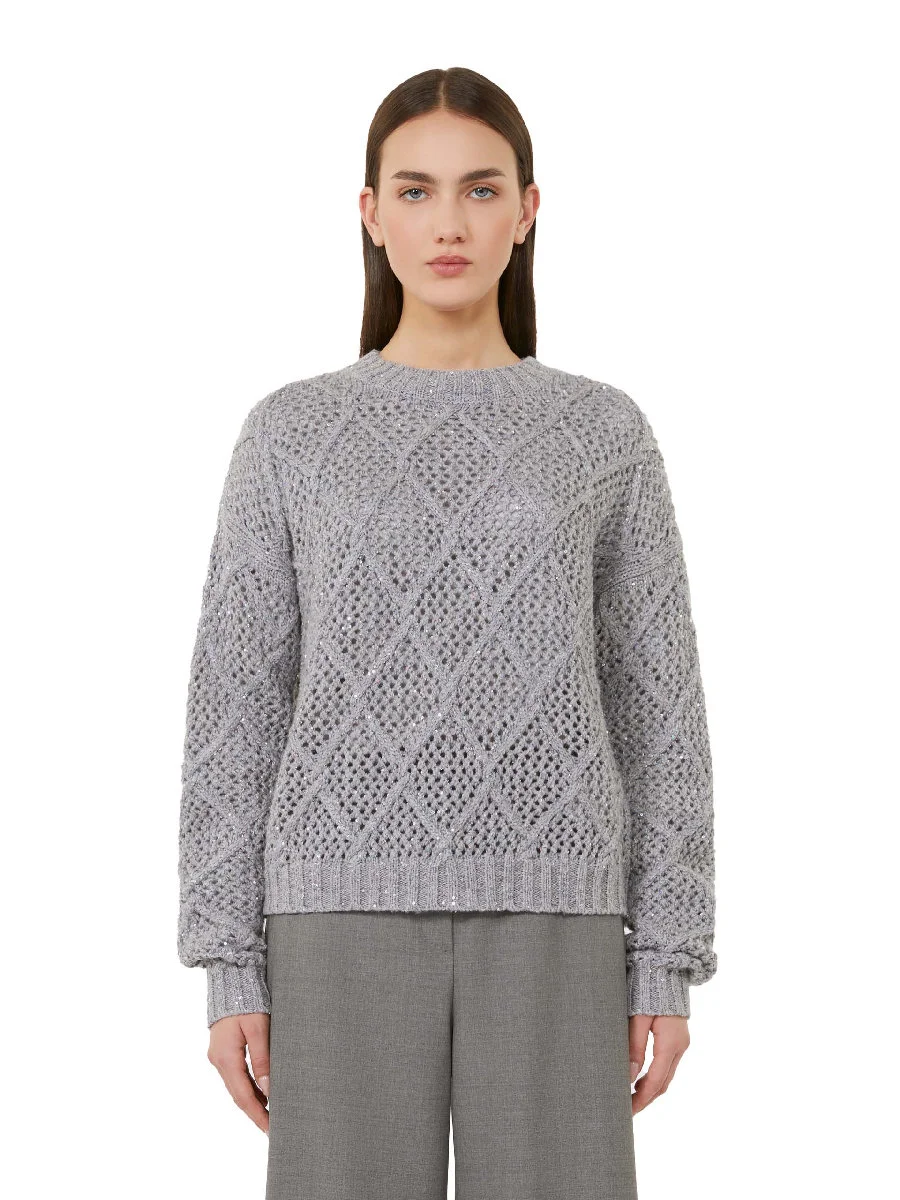 MAGLIA GIROCOLLO IN LANA CON PAILLETTES RICAMATE DONNA GRIGIO