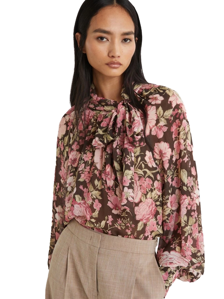 BLUSA FANTASIA FLOREALE CON SCIARPINA TIMORE DONNA ROSA