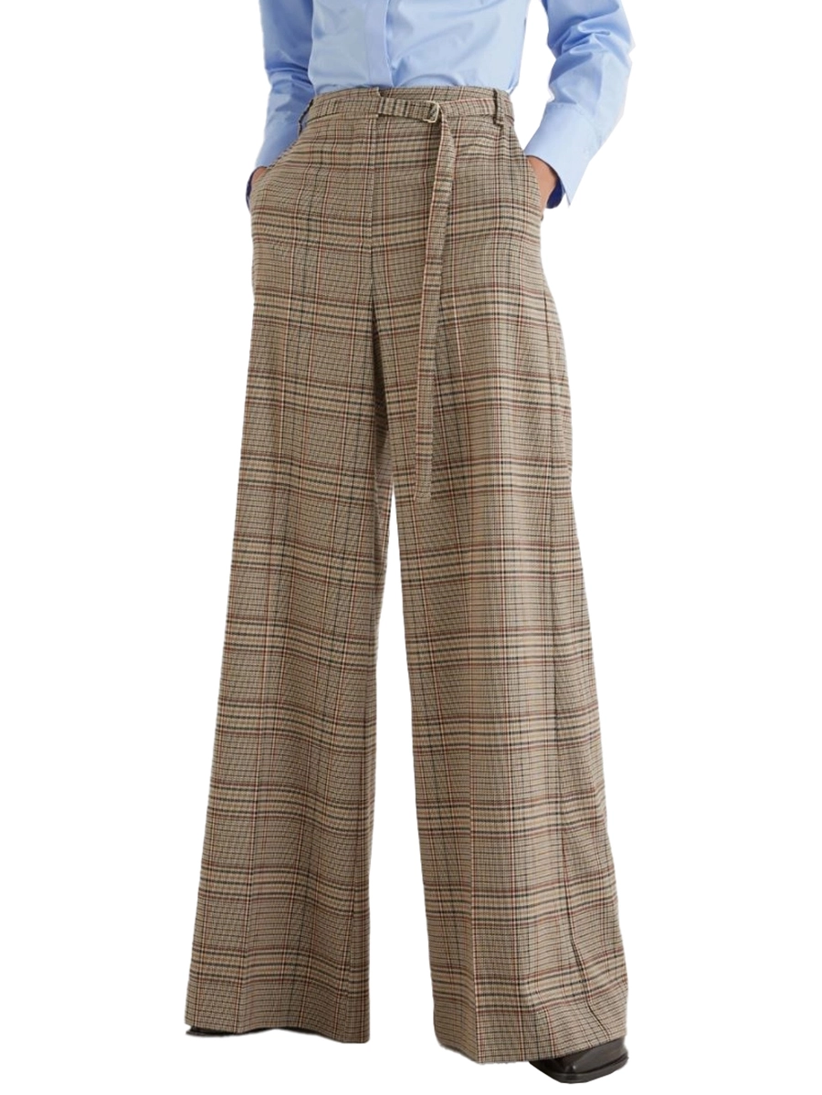 PANTALONE A PALAZZO CON DISEGNO CHECK VICTOR DONNA BEIGE