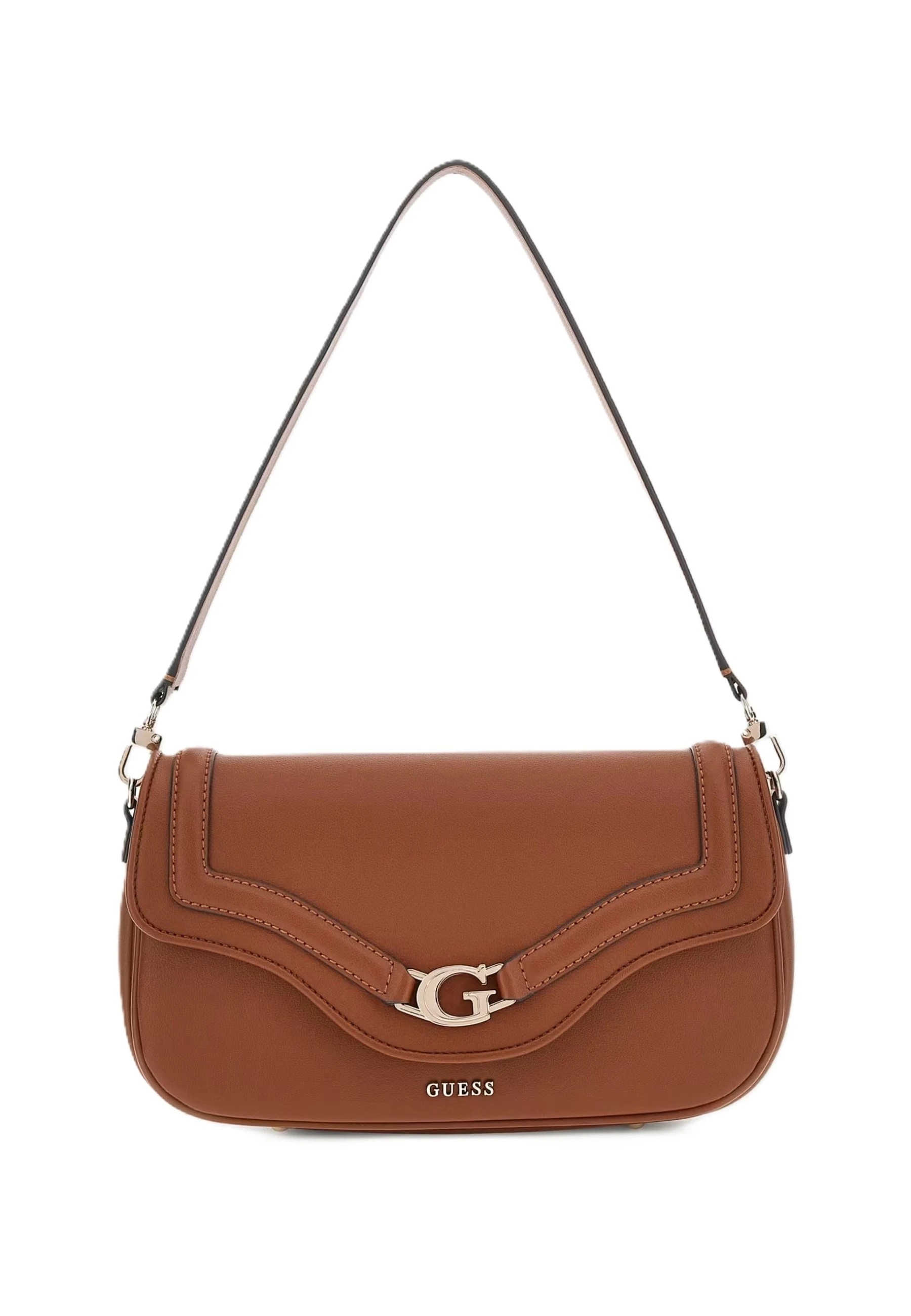 BORSA A SPALLA IN SIMILPELLE E DETTAGLI DORATI DONNA MARRONE
