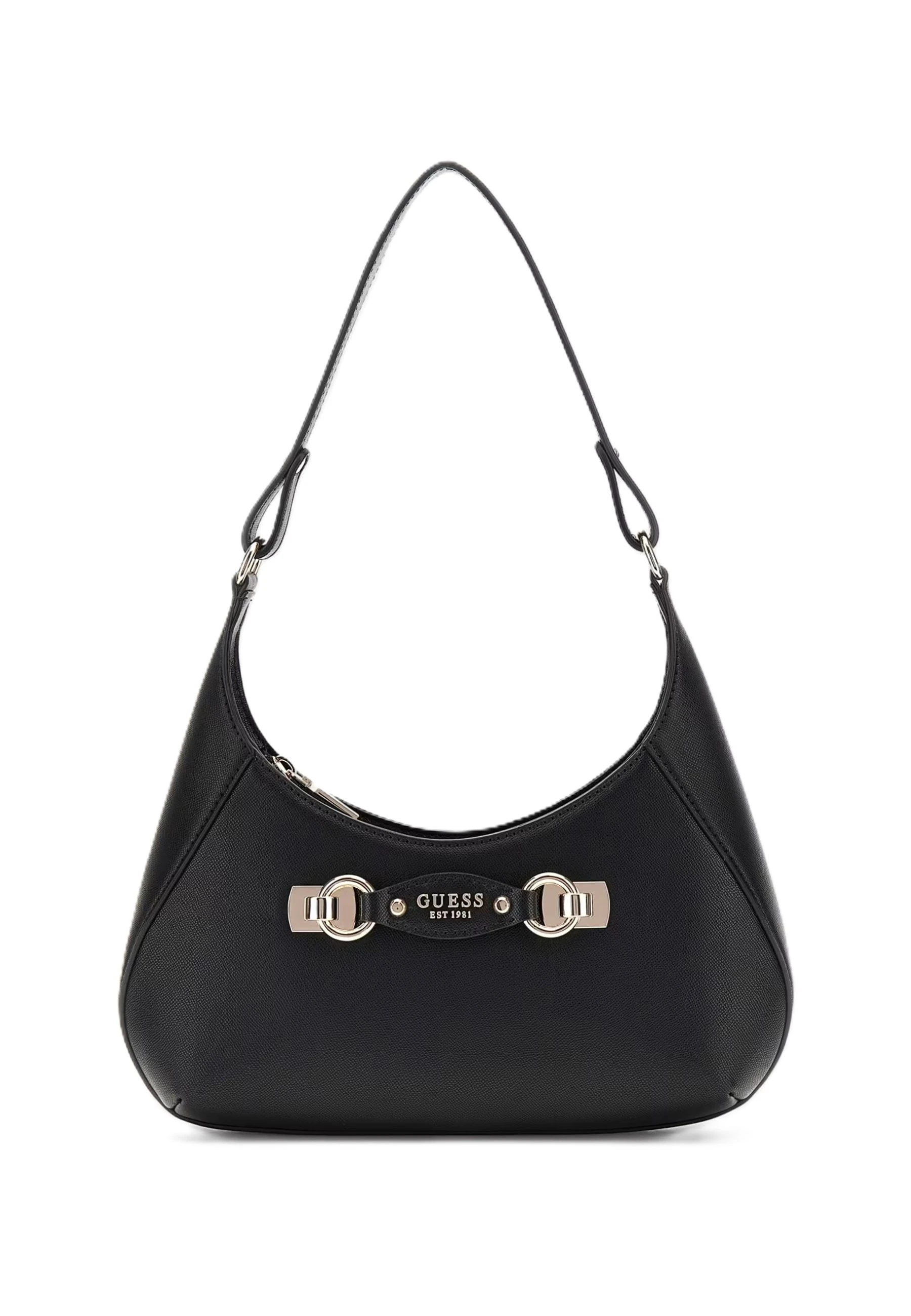 BORSA A SPALLA IN SIMILPELLE CON DETTAGLI DORATI E ZIP SUL RETRO DONNA NERO