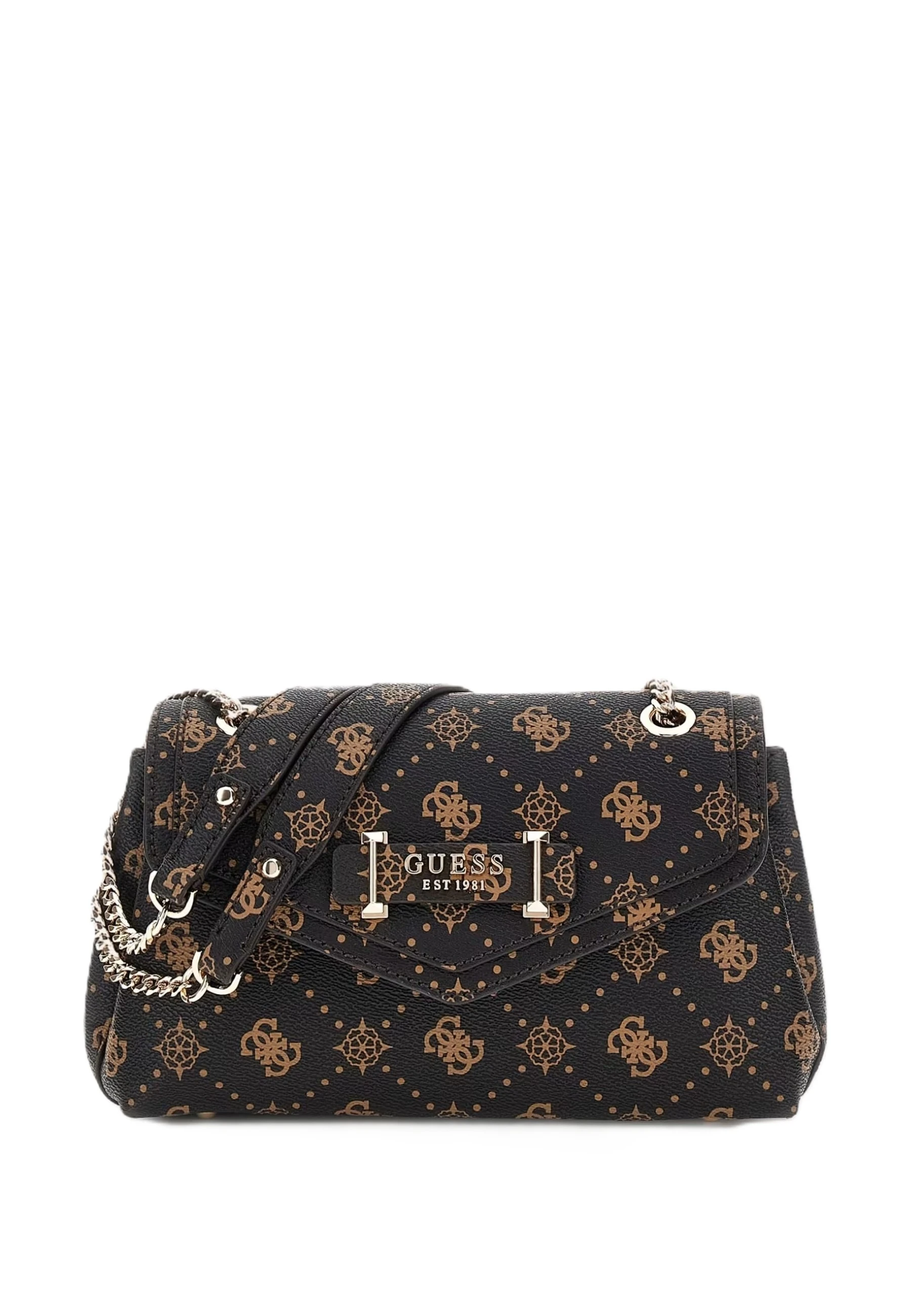 BORSA A SPALLA  CON STAMPA LOGO E CATENA DONNA MARRONE