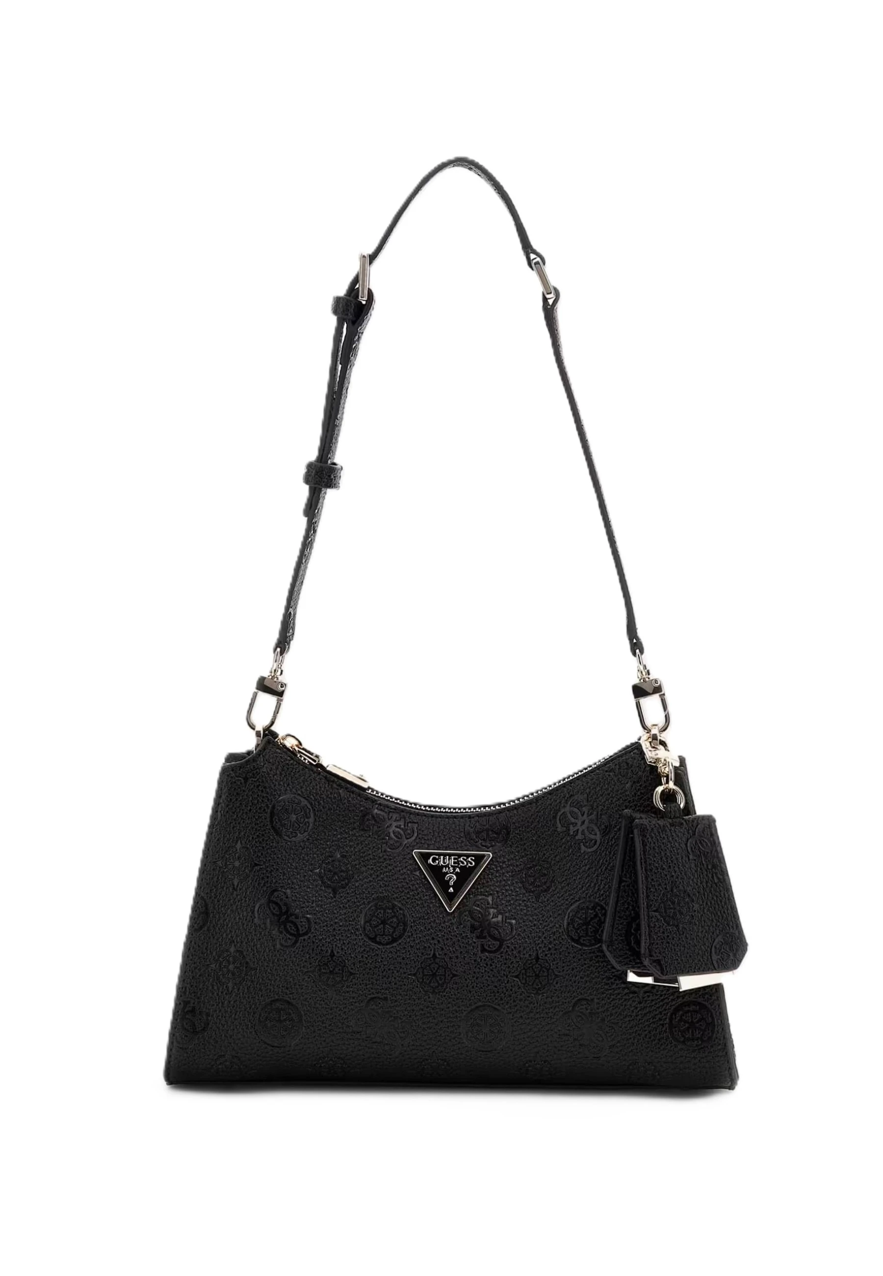 BORSA A SPALLA IN SIMILPELLE CON TEXTURE LOGATA DONNA NERO