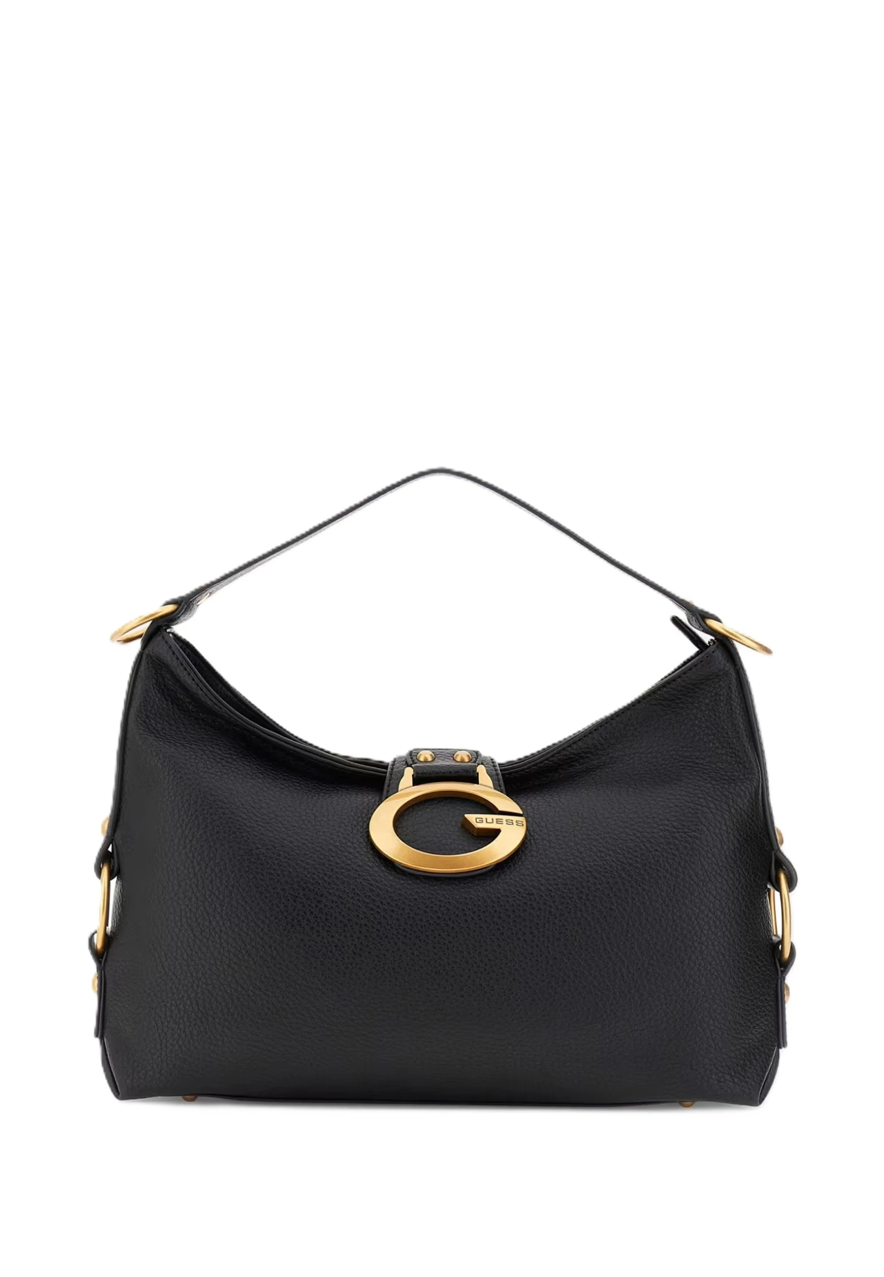BORSA A SPALLA IN SIMIPELLE CON FINITURE DORATE DONNA NERO