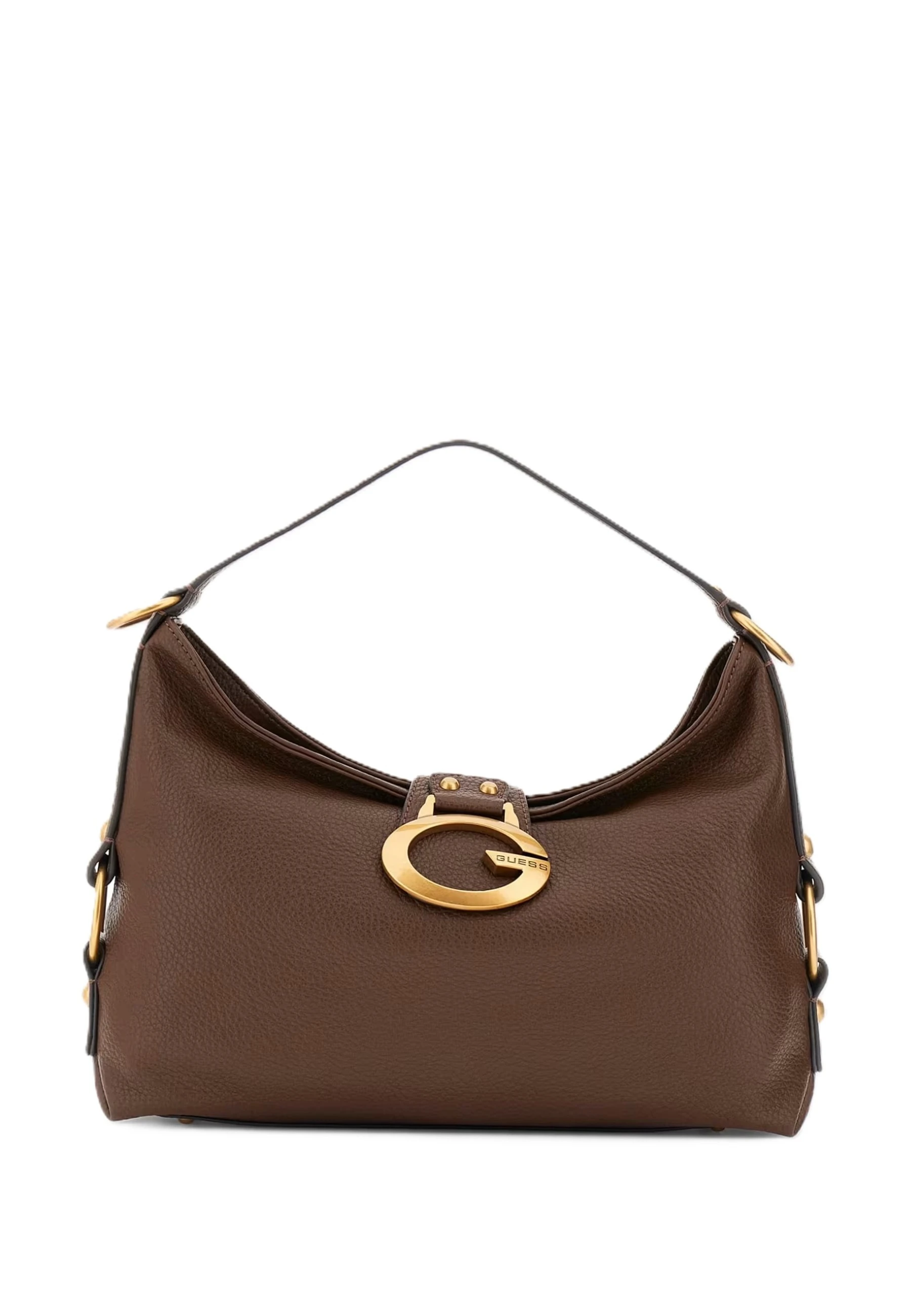 BORSA A SPALLA IN SIMIPELLE CON FINITURE DORATE DONNA MARRONE