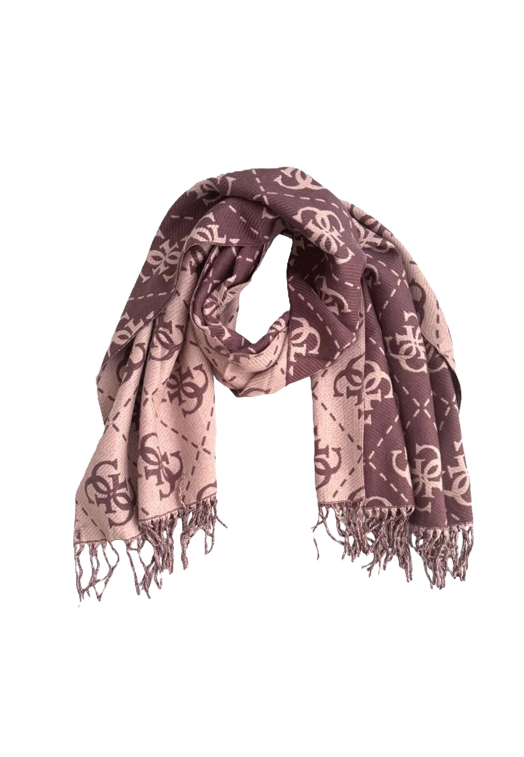 STOLA CON STAMPA MONOGRAM CON BORDI SFRANGIATI DONNA VIOLA