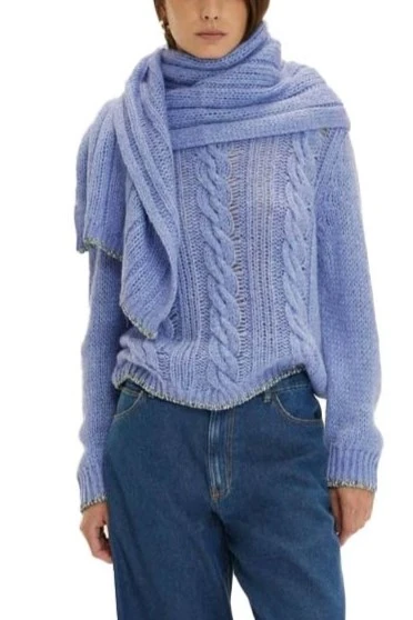 MAGLIA GIROCOLLO IN MISTO LANA E CON TRAMA A TRECCE DONNA AZZURRO