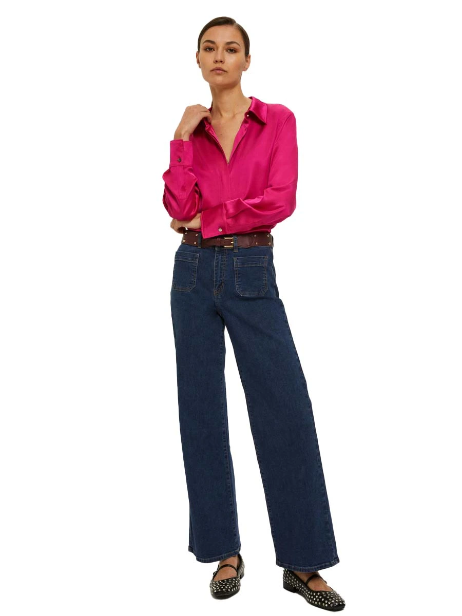 CAMICIA IN RASO  ABBOTTONATURA NASCOSTA DONNA FUCSIA