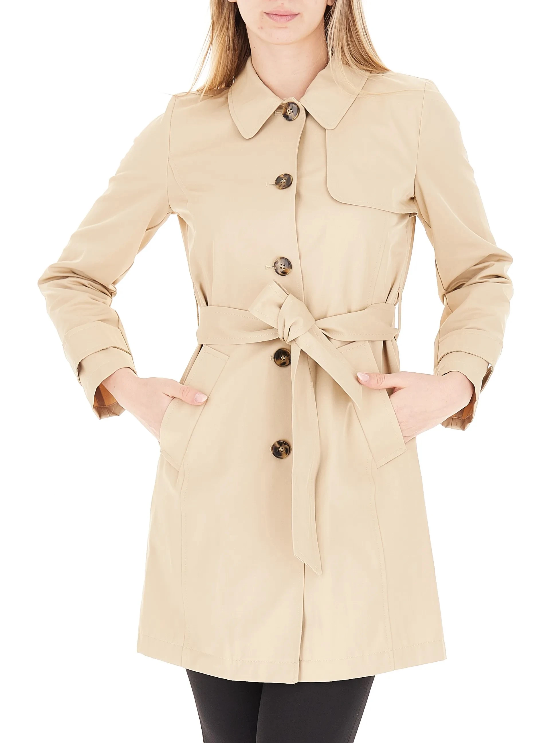 GIACCA IMPERMEABILE MONOPETTO CON CINTURA DONNA BEIGE