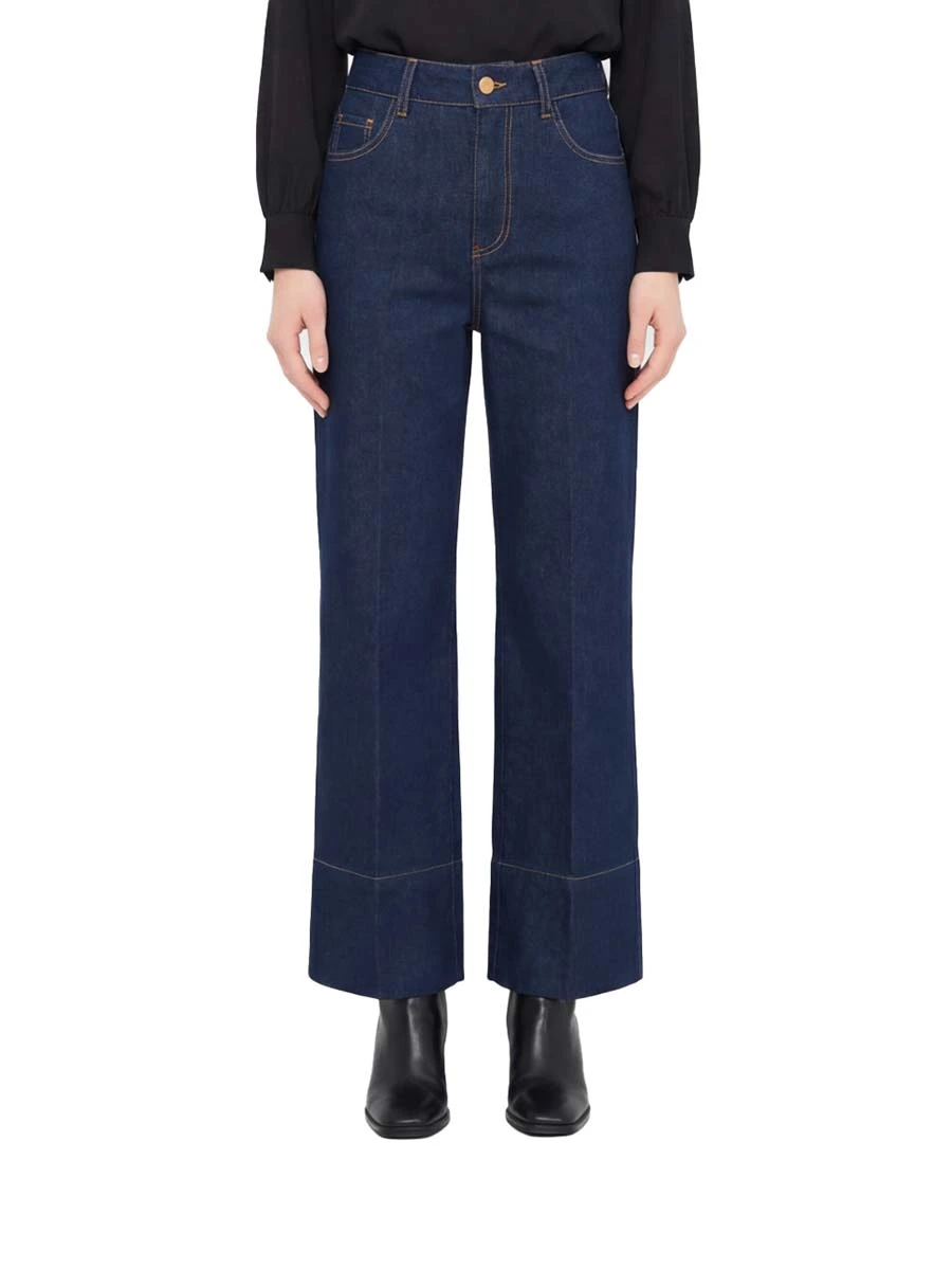 JEANS CROPPED FIT REGOLARE CON ETICHETTA POSTERIORE BLU SCURO