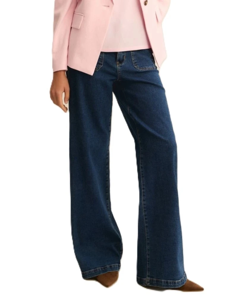 JEAN PALAZZO CON TASCHE SQUADRATE APPLICATE DONNA BLU