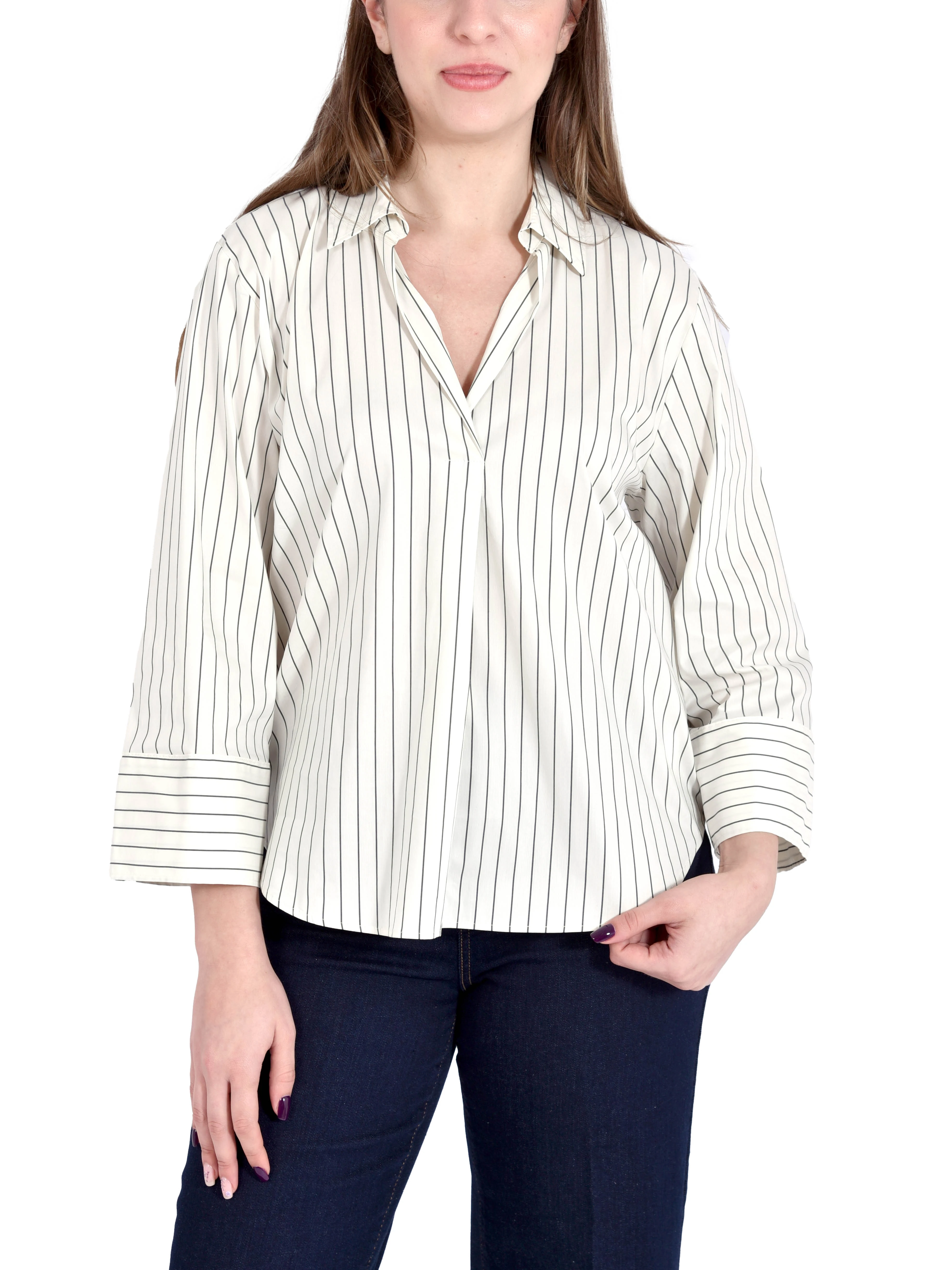 BLUSA CON COLLO SIMIL POLO E FANTASIA A RIGHE DONNA BLU
