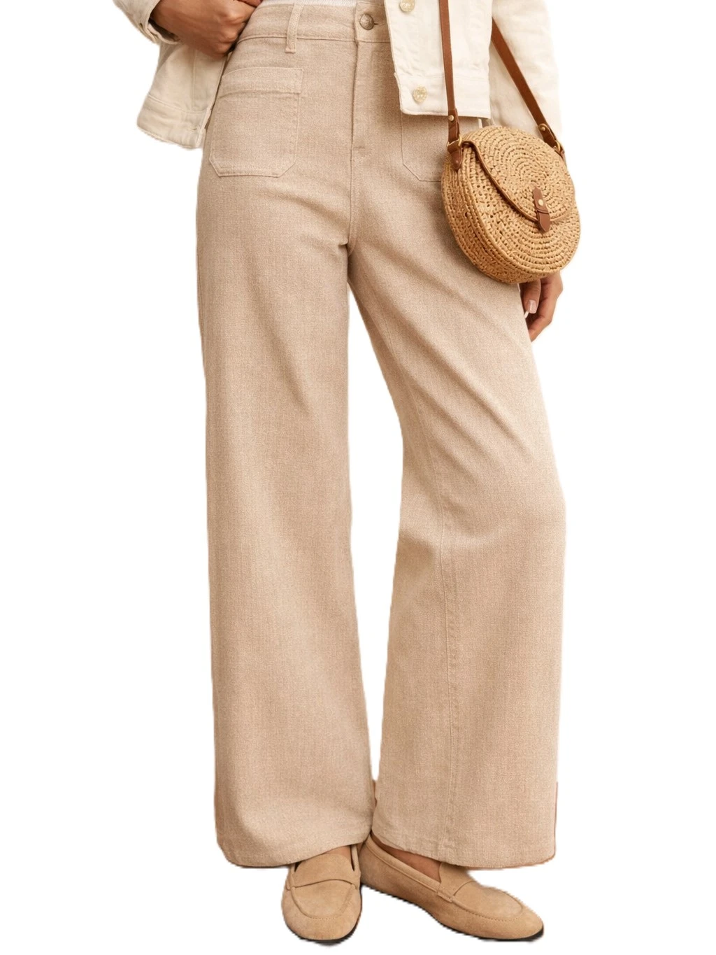 PANTALONI PALAZZO BOTTONE PERSONALIZZATO DONNA BEIGE