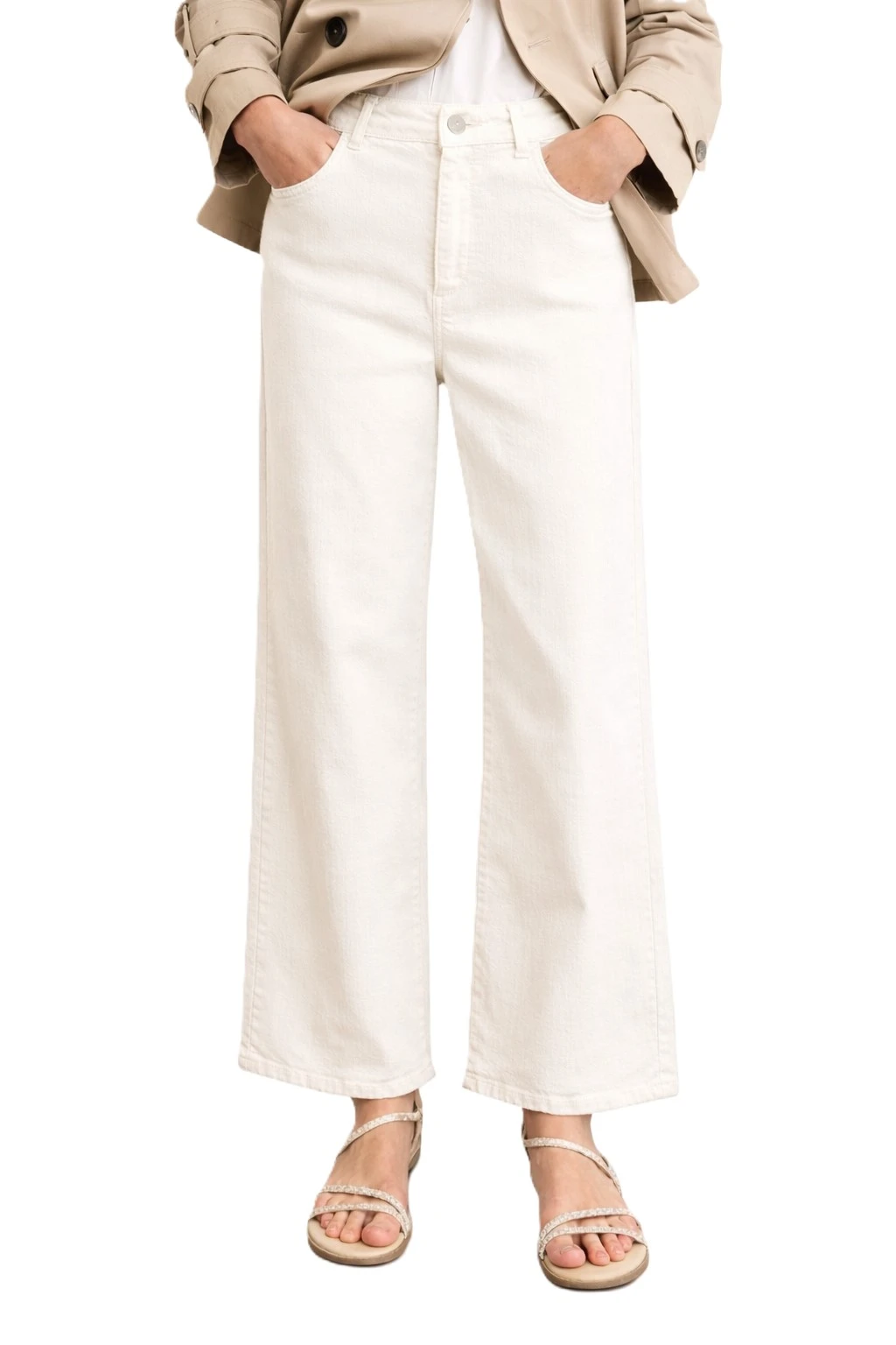 PANTALONI PALAZZO IN GARBADINA STRECTH DONNA BIANCO