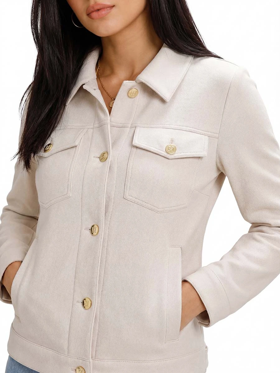 GIACCA CORTA IN GABARDINA COLLO A CAMICA DONNA BIANCO