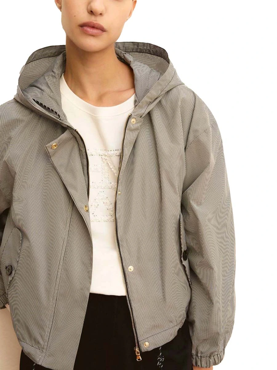 GIACCA CORTA CON CAPPUCCIO E ZIP NASCOSTA DONNA BEIGE