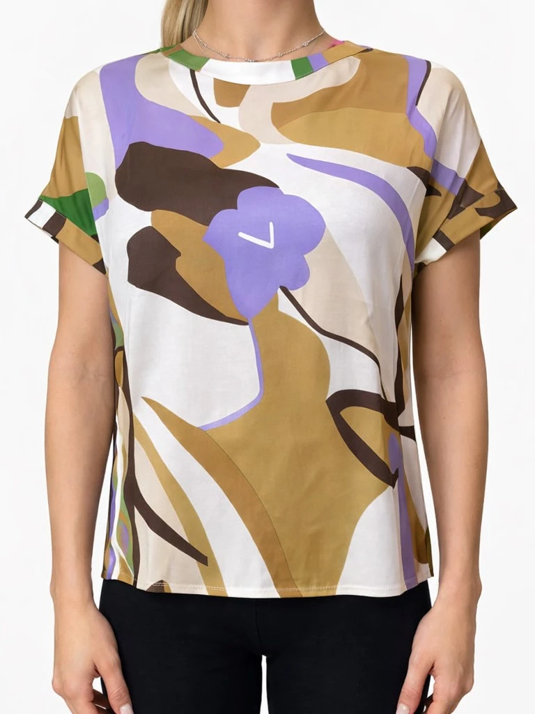 T-SHIRT MANICA CORTA STAMPA FANTASIA DONNA BEIGE