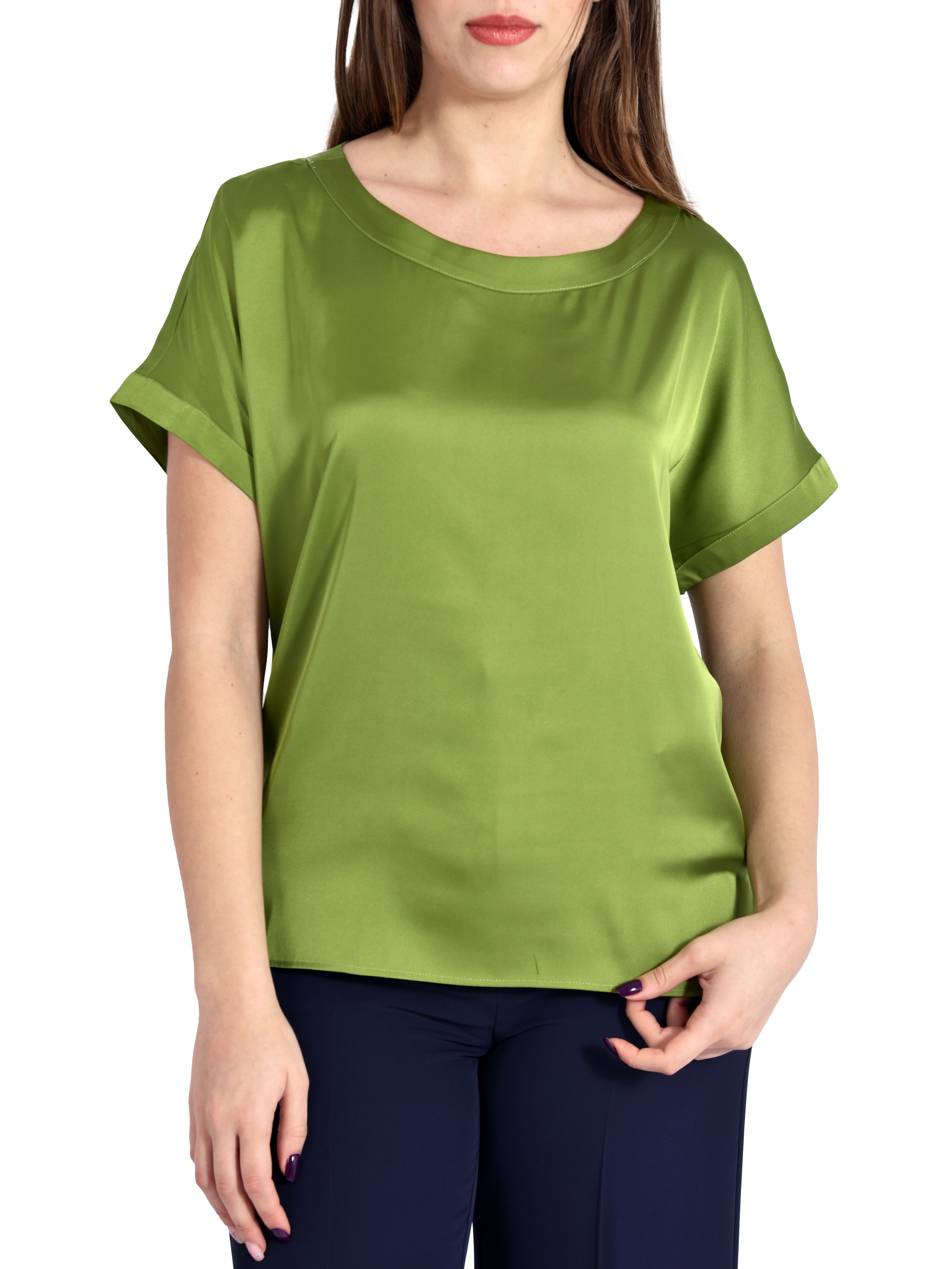 BLUSA MANICA CORTA SCOLLO STONDATO DONNA VERDE