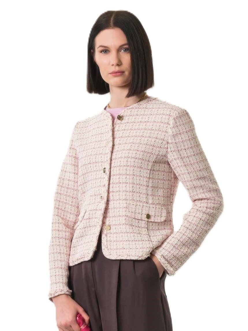 GIACCA CORTA IN MISTO COTONE TESSUTO SFRANGIATO DONNA ROSA