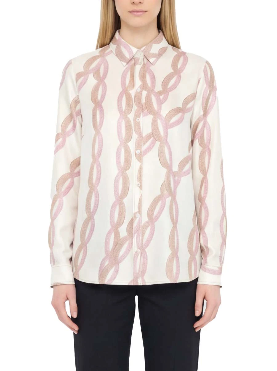 CAMICIA IN TWILL CON STAMPA DONNA BIANCOROSA