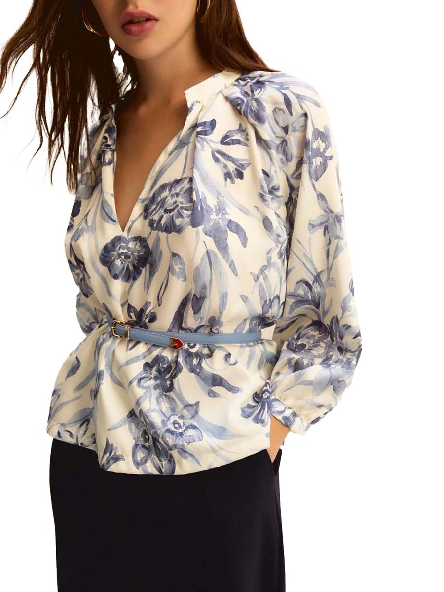 BLUSA CON SCOLLO A V CON PIEGHE DONNA BIANCO