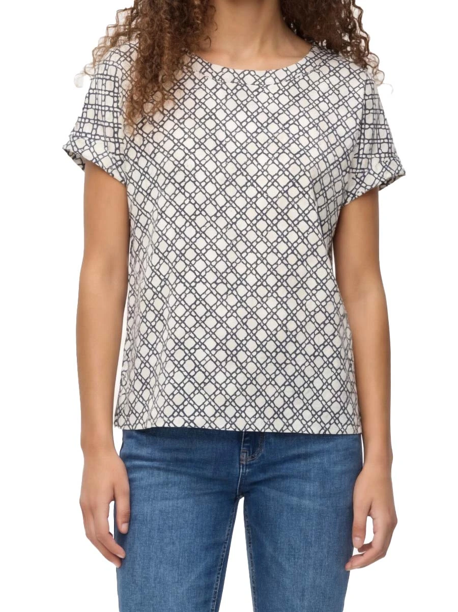 BLUSA SCOLLO A GIRO CON STAMPA DONNA BIANCO