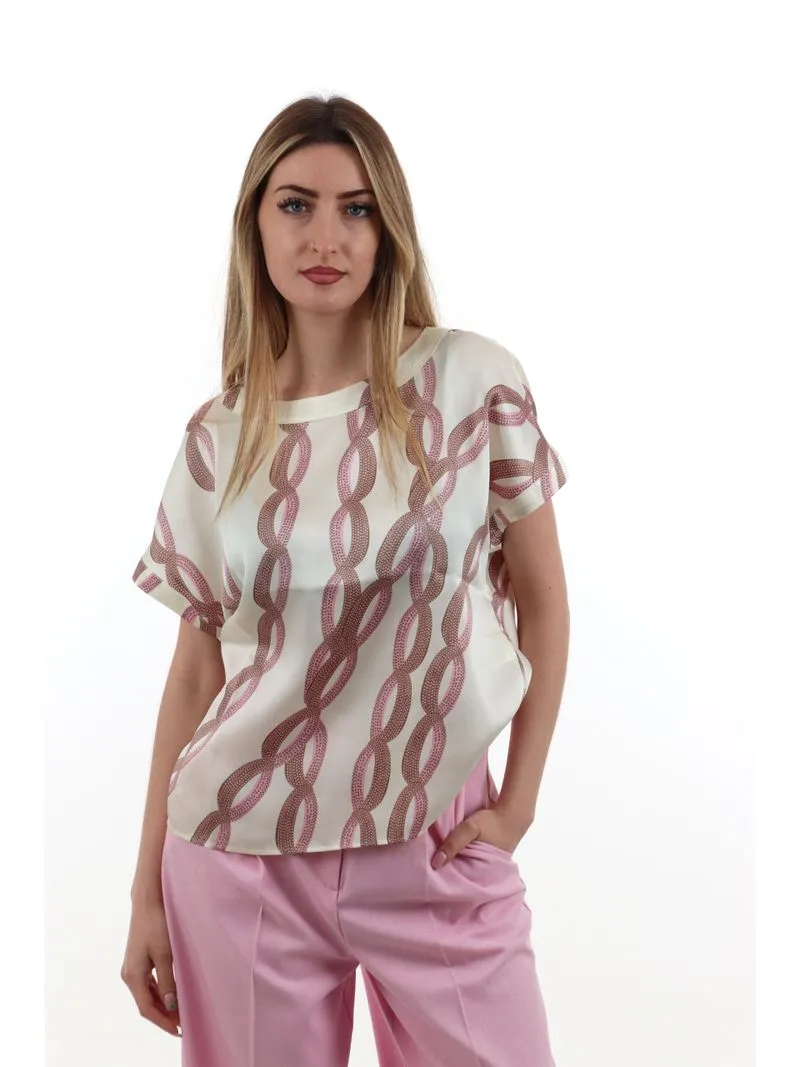 BLUSA SCOLLO A GIRO CON STAMPA DONNA ROSA